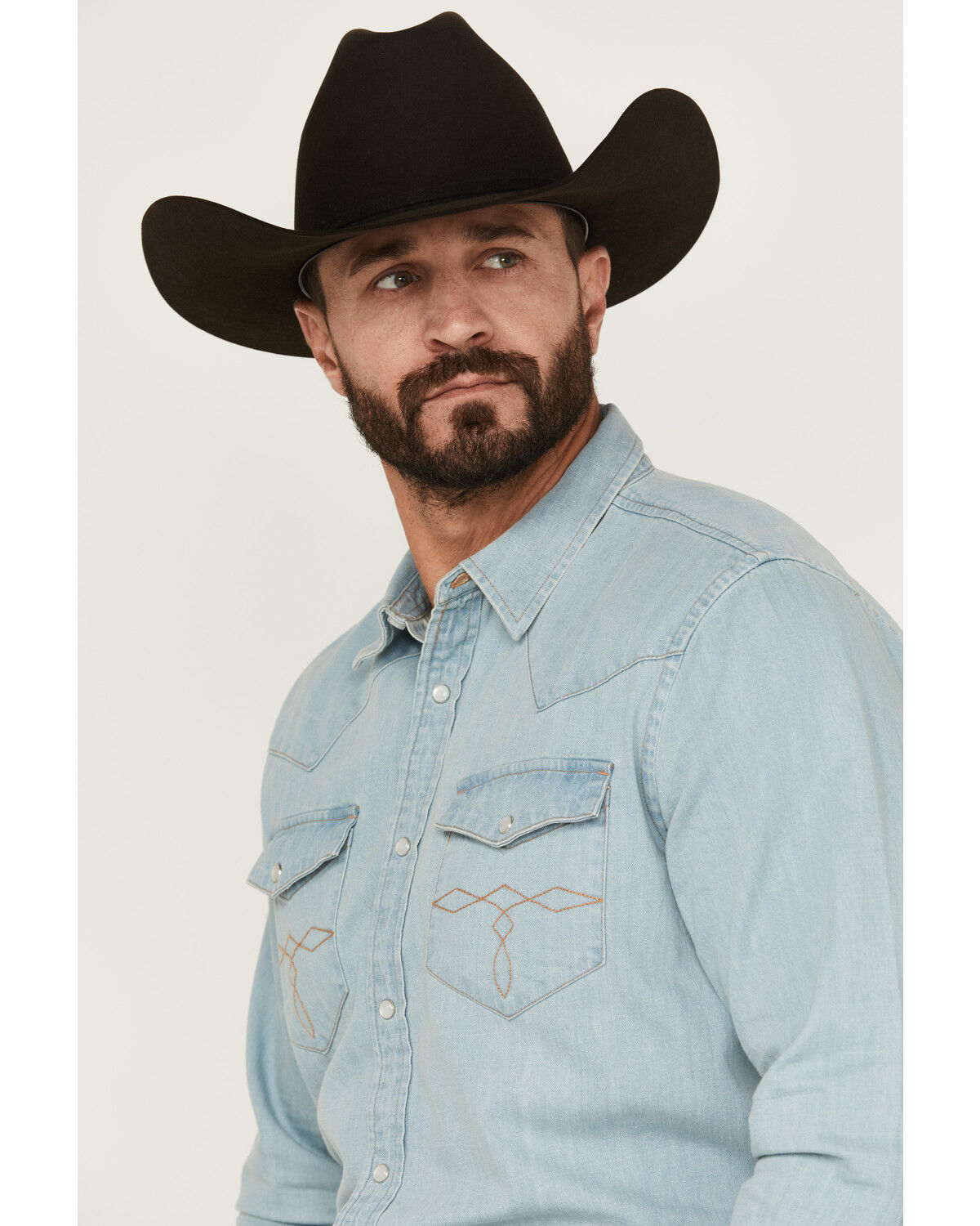 Cody James Men's Frosty Light Wash Long Sleeve Snap Denim Western Shirt - Tall