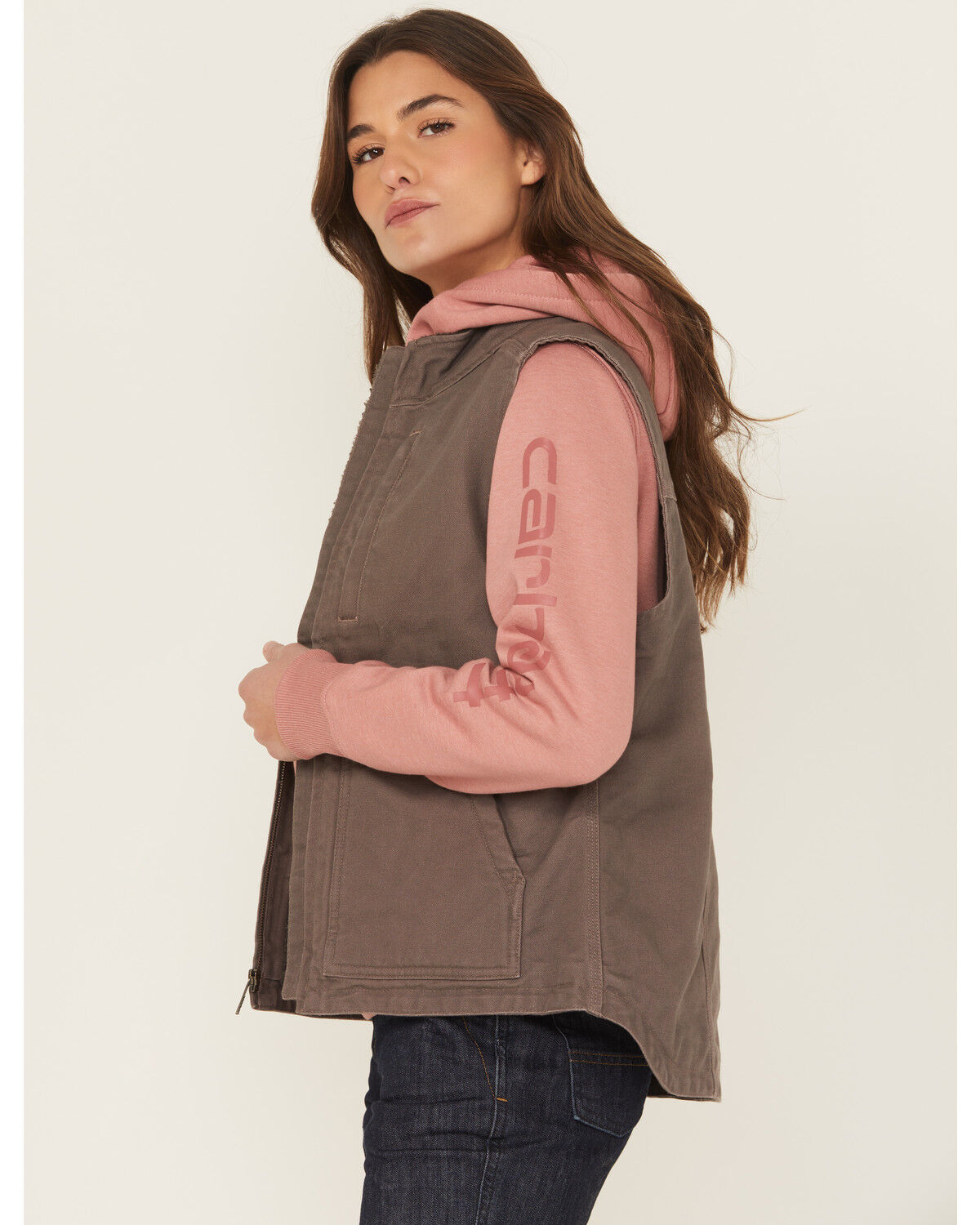 Carhartt Women's Taupe Washed Duck Sherpa Lined Vest