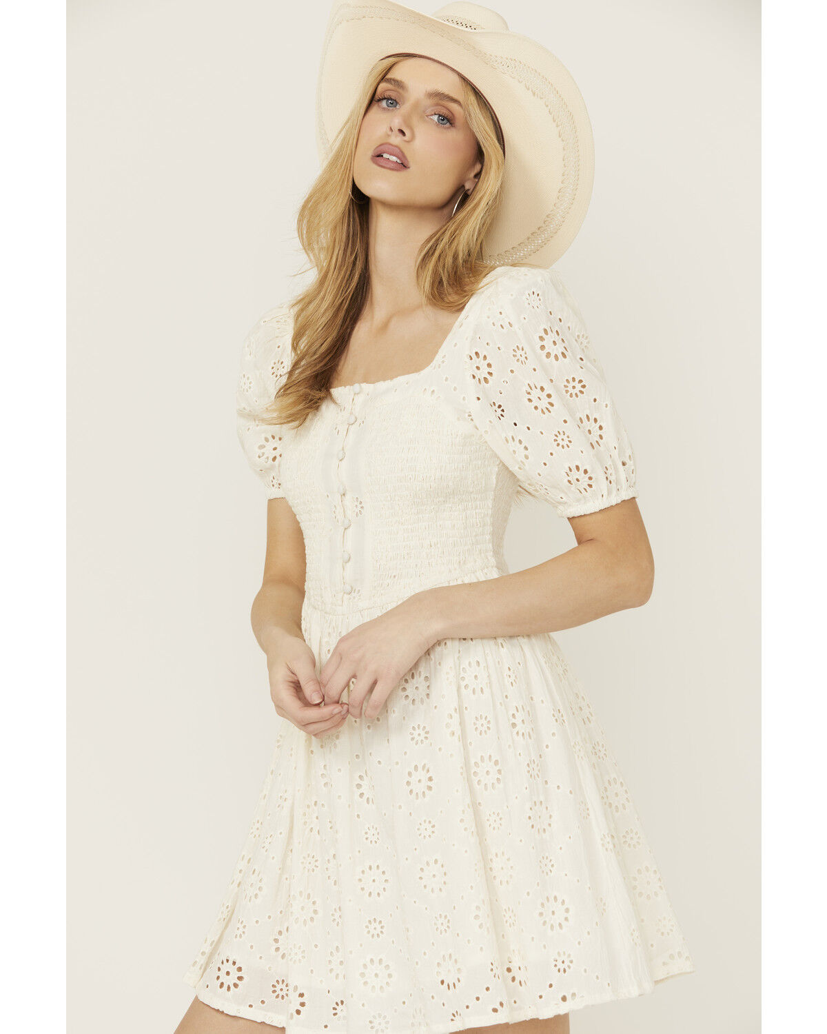 Rock & Roll Denim Women's Eyelet Short Sleeve Mini Dress