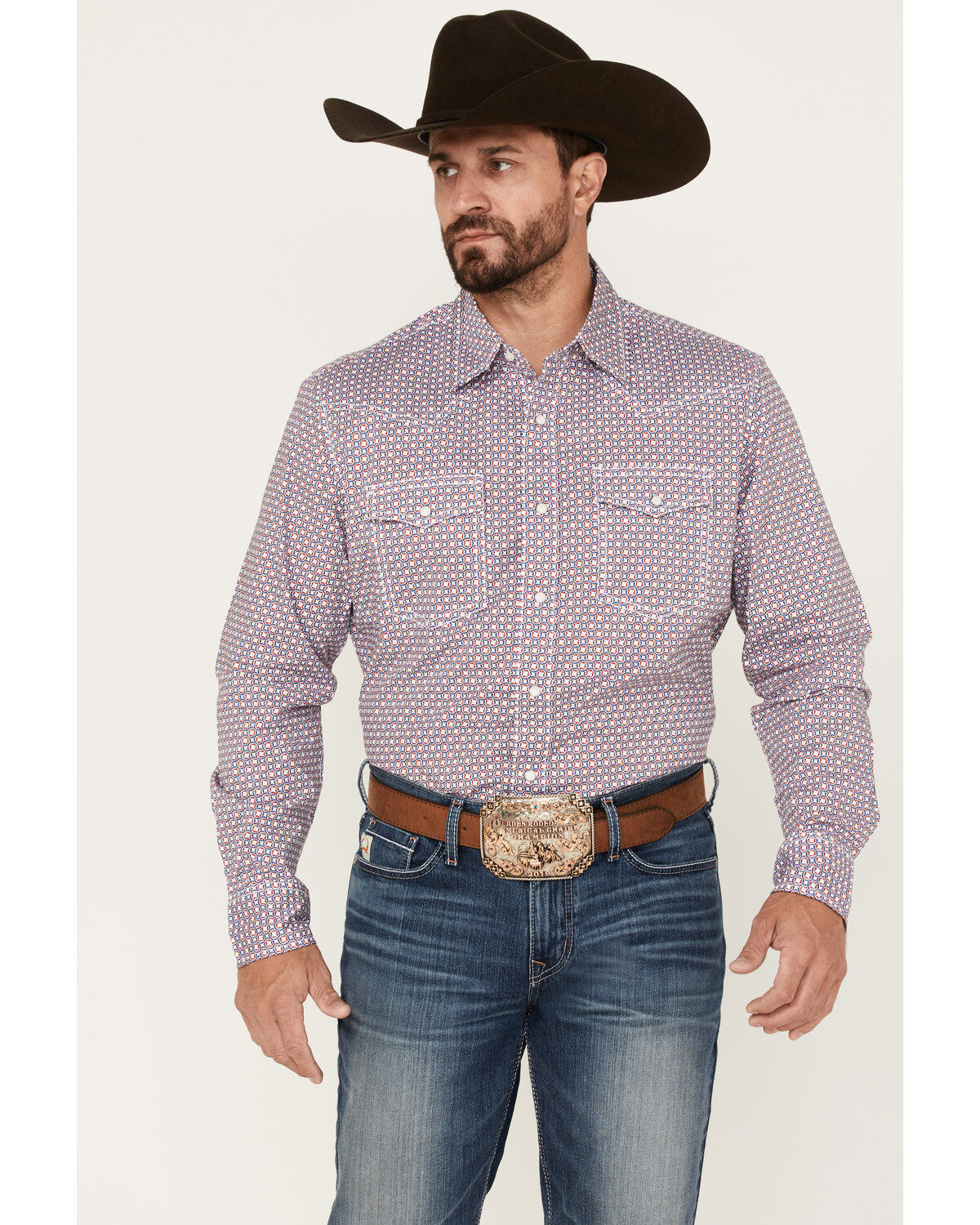 Wrangler 20x Men's Geo Medallion Print Long Sleeve Pearl Snap Western Shirt