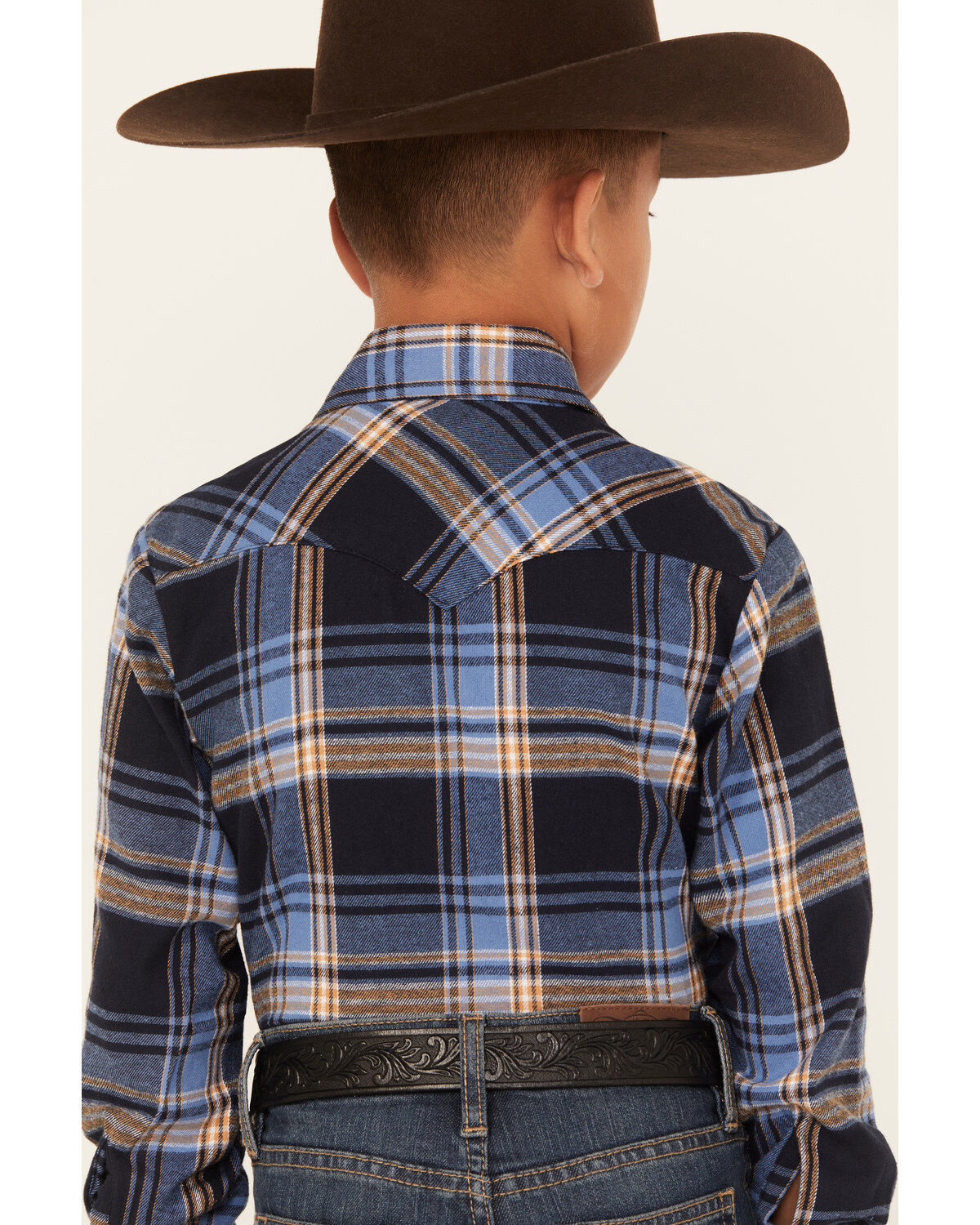 Ely Walker Boys' Plaid Print Brushed Flannel Long Sleeve Pearl Snap Western Shirt