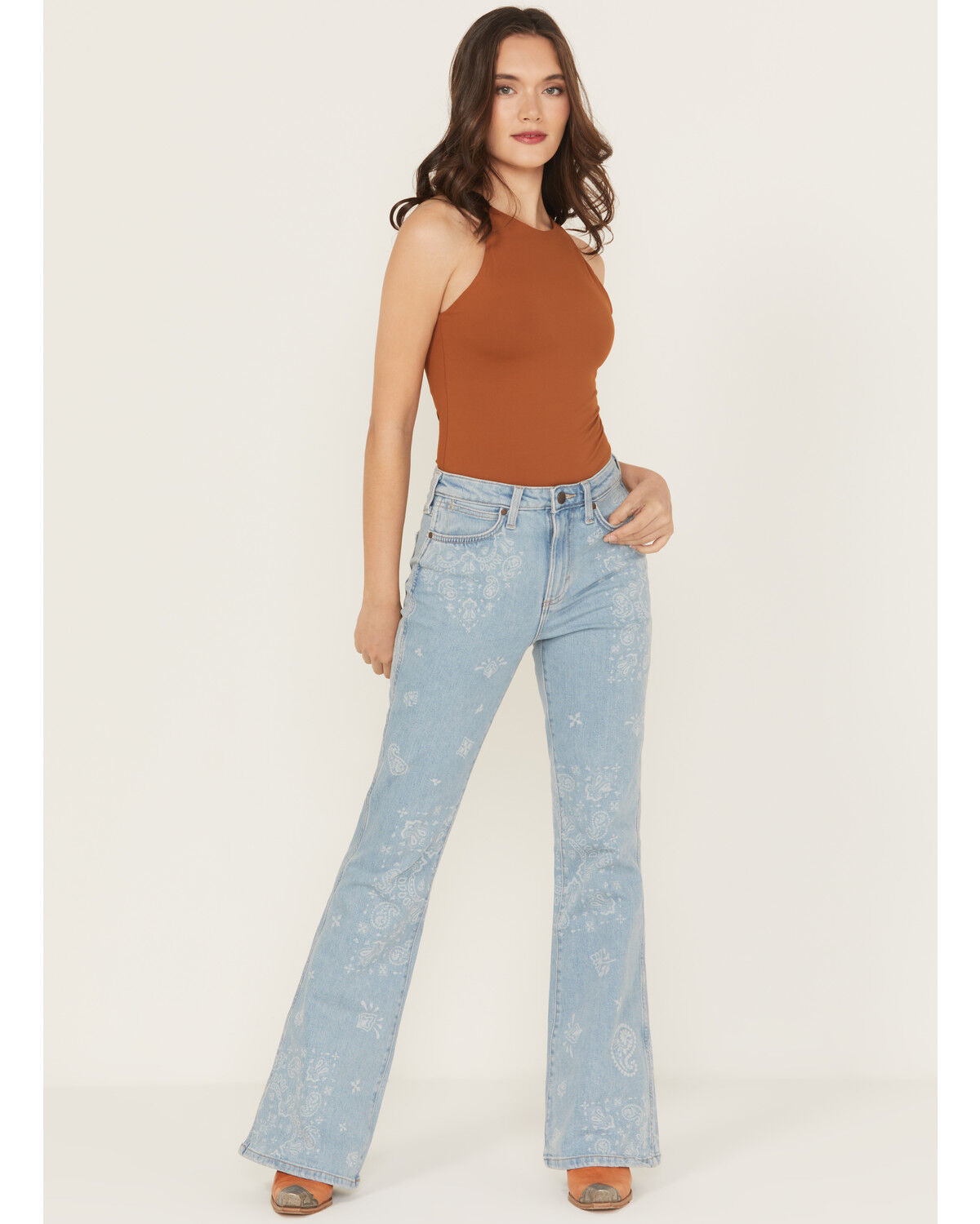 Wrangler Retro Women's Bailey High Rise Paisley Print Flare Stretch Denim Jeans