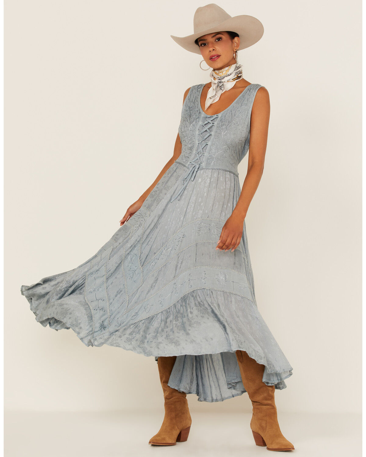 Scully Women's Lace-Up Jacquard Midi Dress
