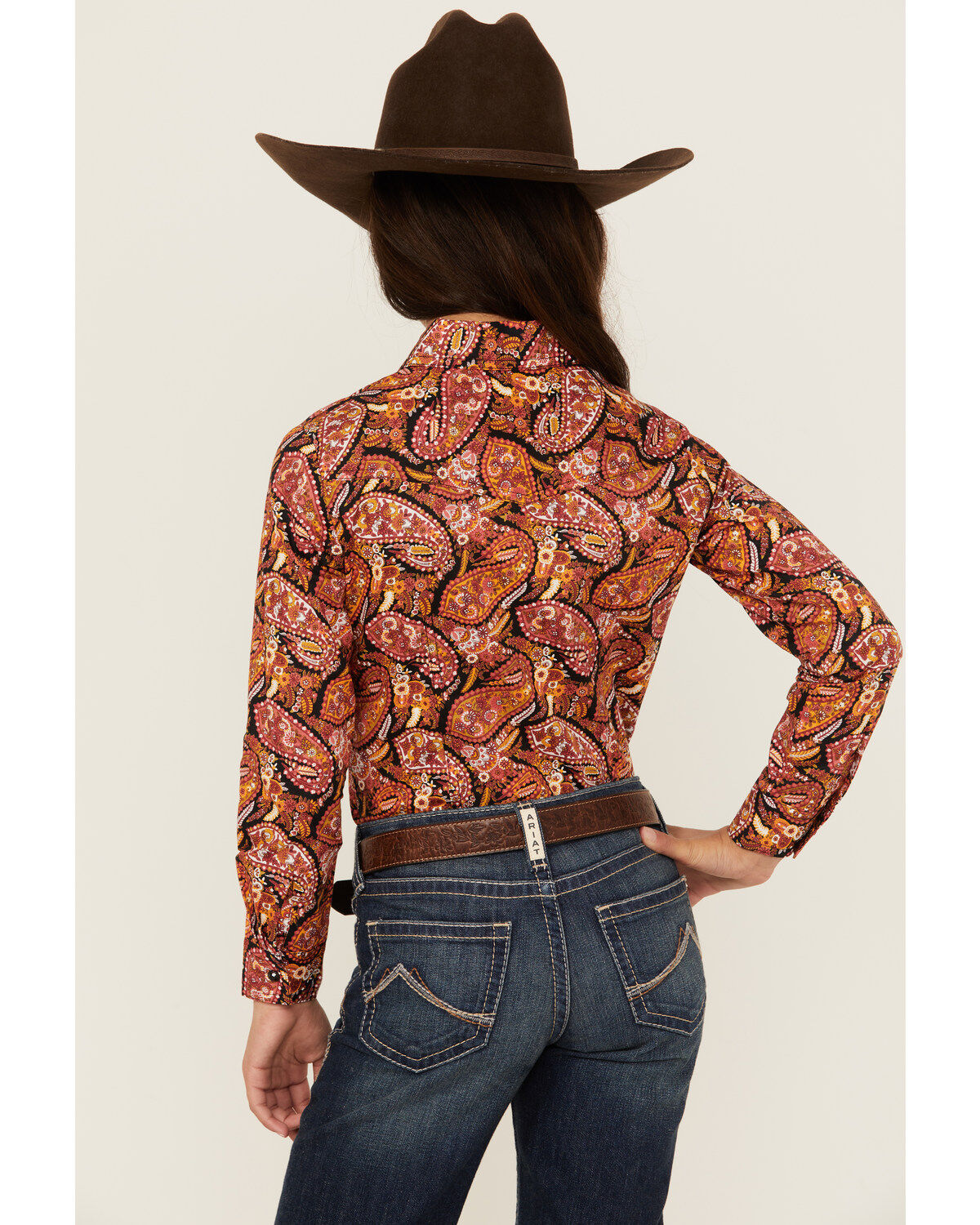 Cruel Girl Girls' Paisley Print Long Sleeve Button-Down Western Shirt