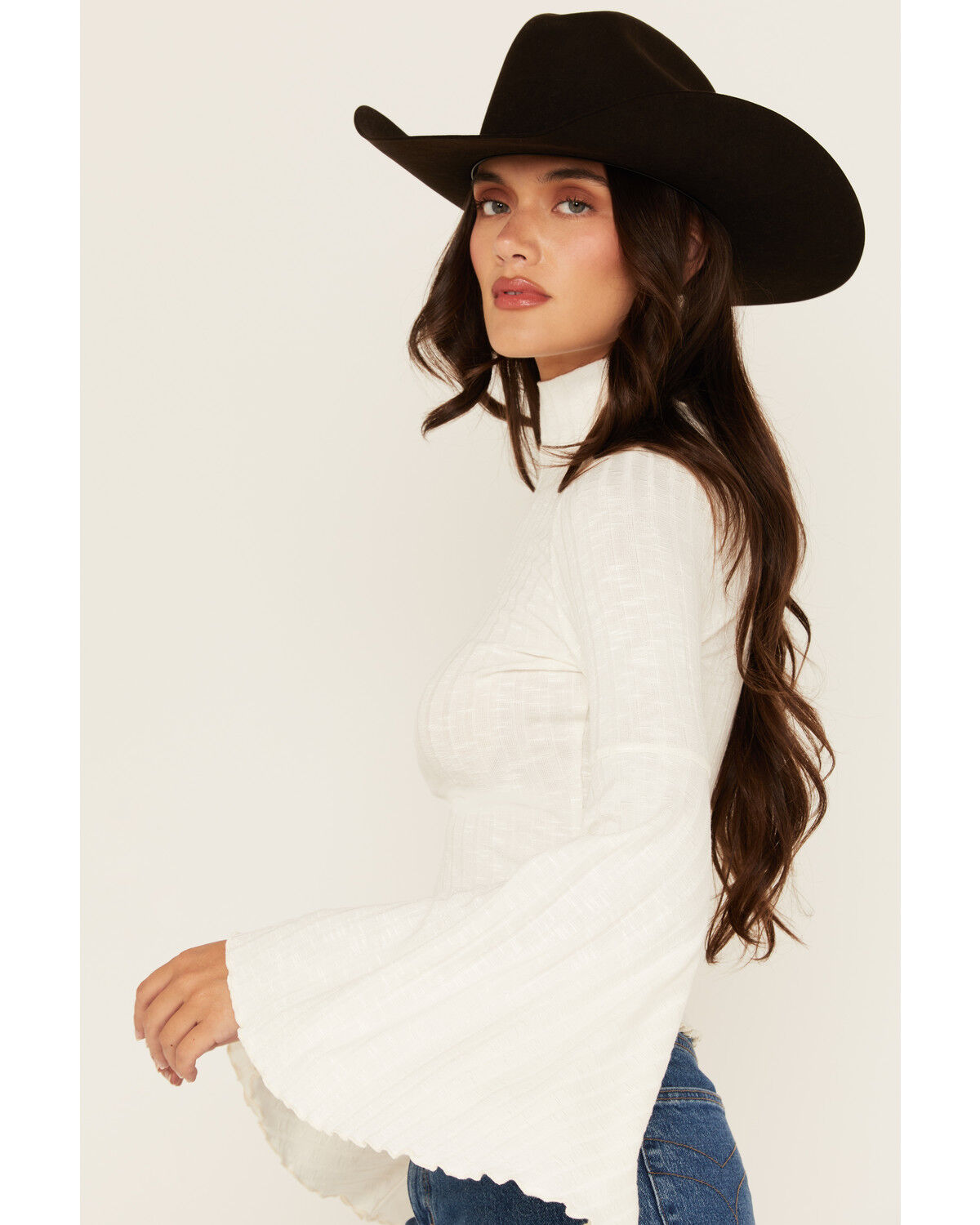 Shyanne Women's Mock Neck Long Bell Sleeve Top