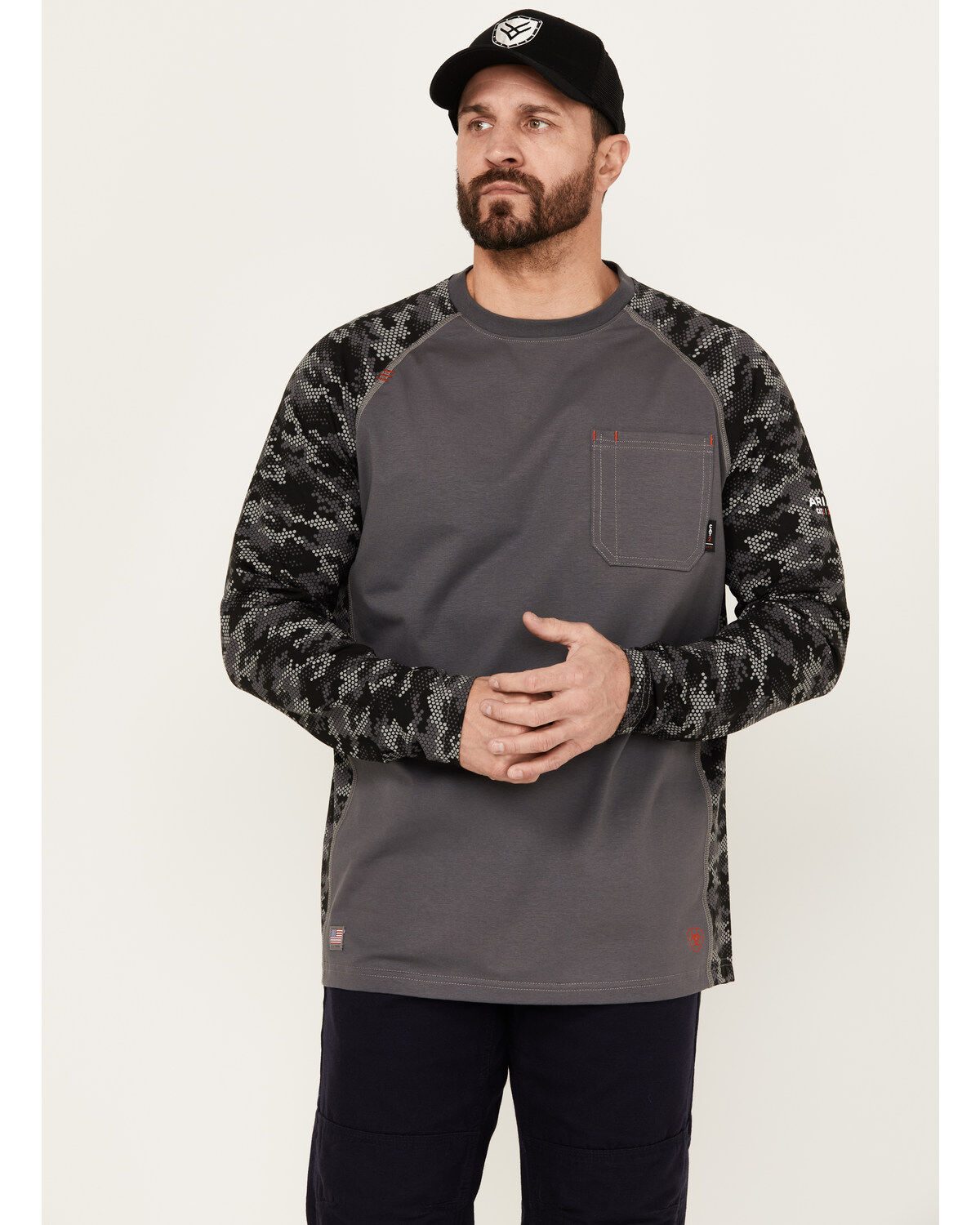 Ariat Men's FR Stretch Camo Print Long Sleeve Baseball Work T-Shirt