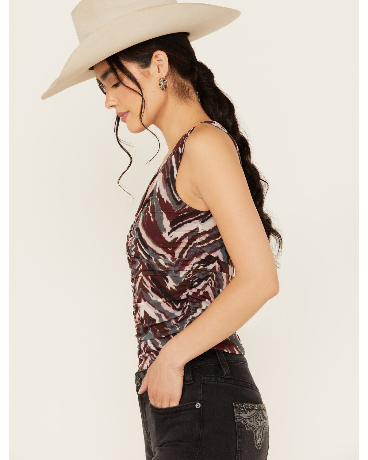Shyanne Women's Printed Ruched Mesh Top