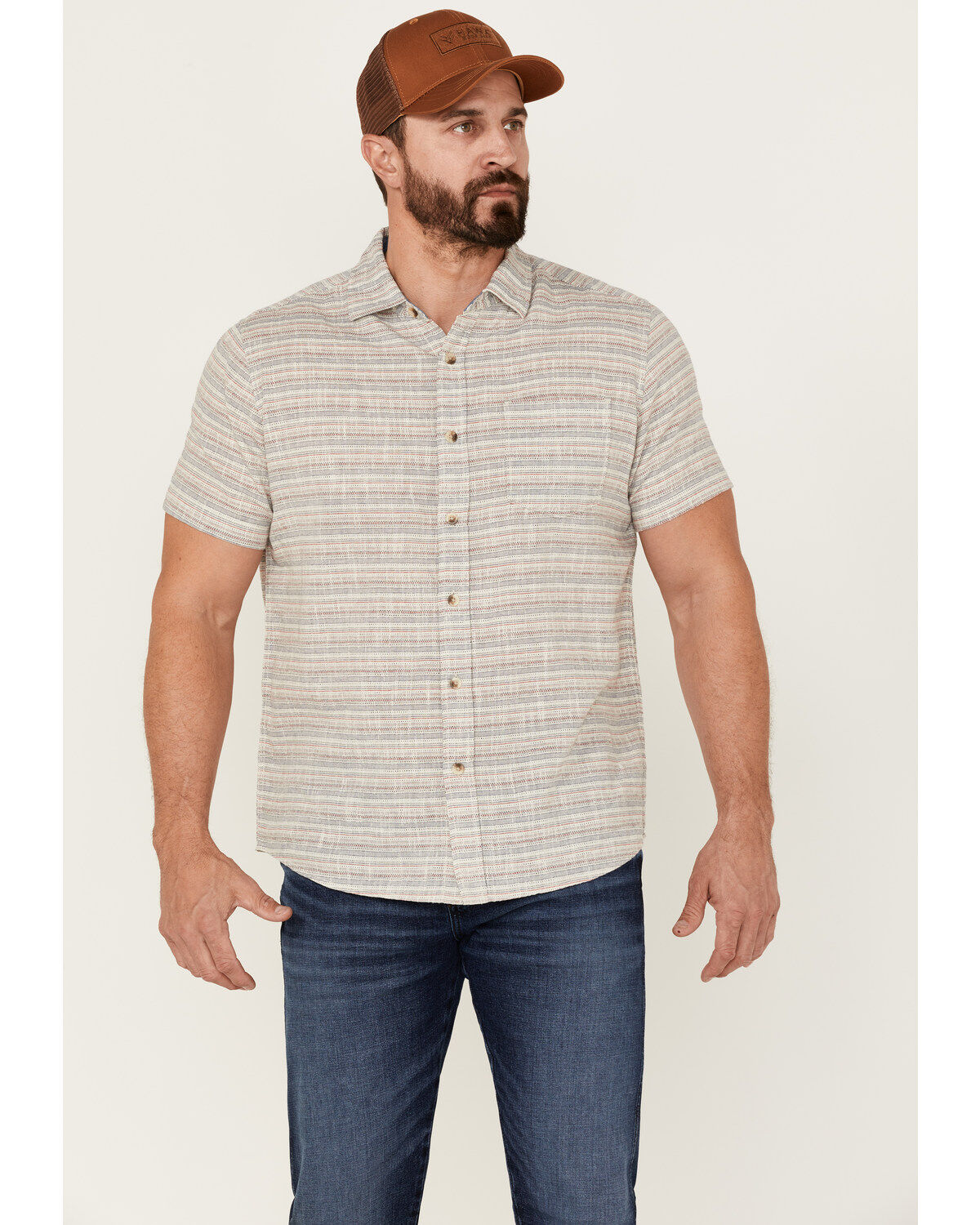 North River Men's Dobby Horizontal Stripe Short Sleeve Button Down Western Shirt