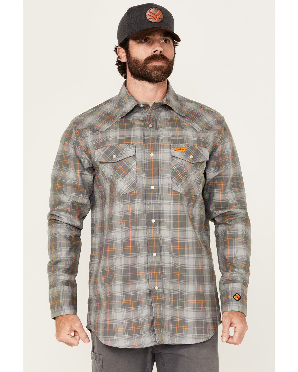 Wrangler Men's FR Plaid Print Long Sleeve Snap Work Shirt