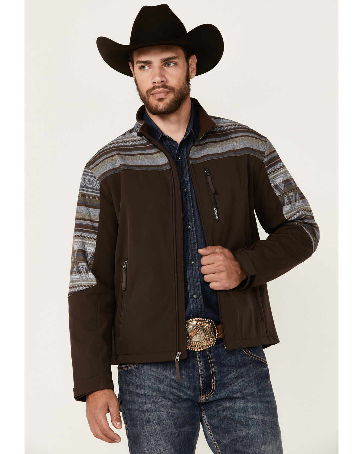 Hooey Men's Serape Striped Print Color Block Softshell Jacket