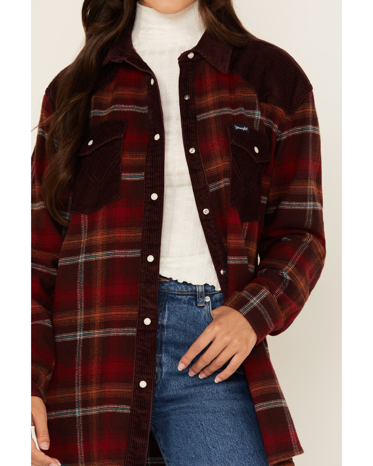 Wrangler Retro Women's Plaid Print Long Sleeve Snap Western Shirt