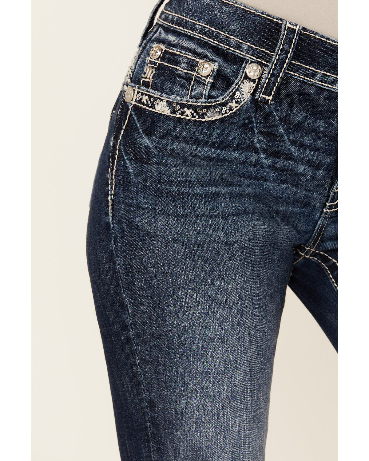 Miss Me Women's Dark Wash Mid Rise Bootcut Stretch Denim Jeans