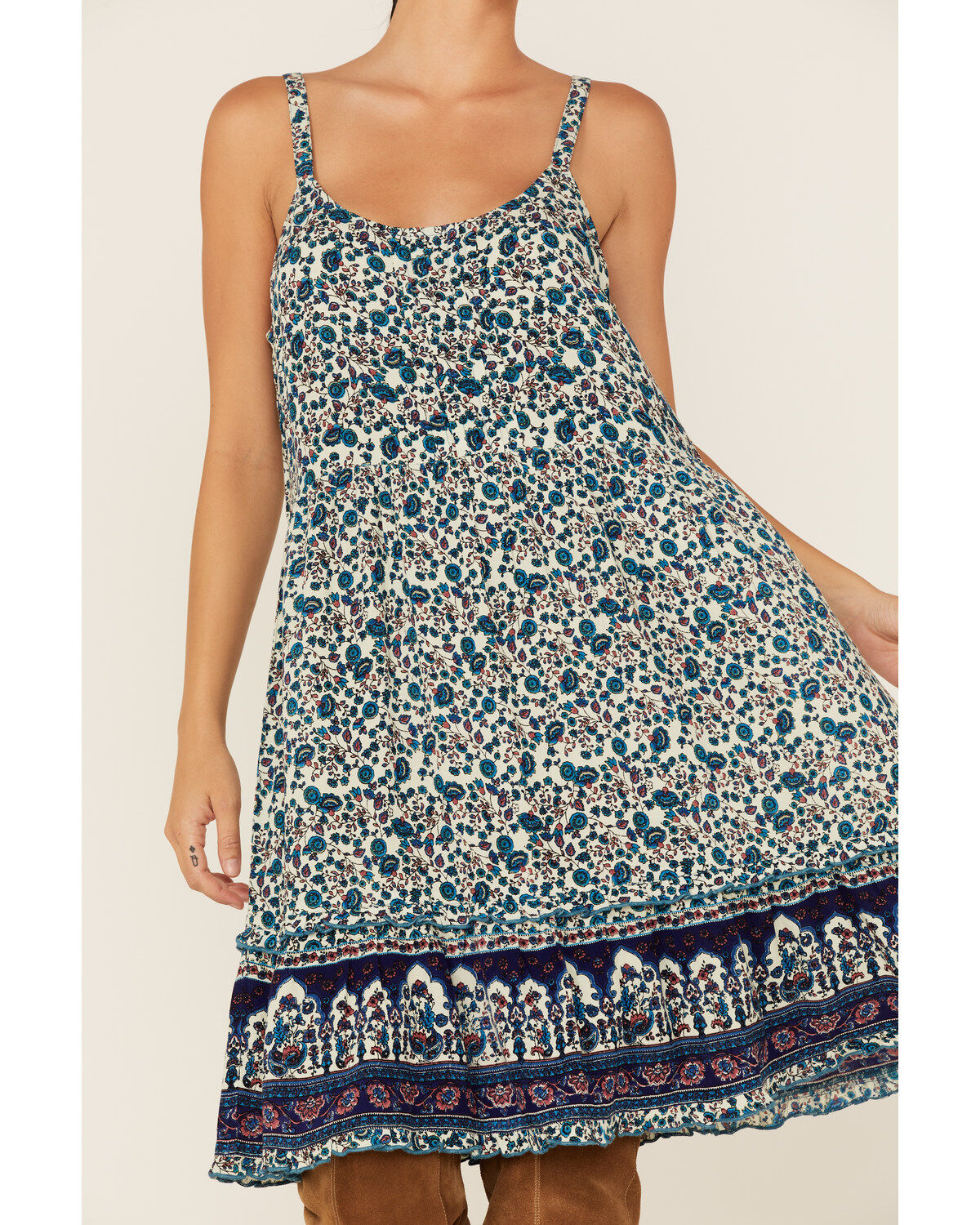 Bila Women's Floral Border Print Sleeveless Mini Sundress