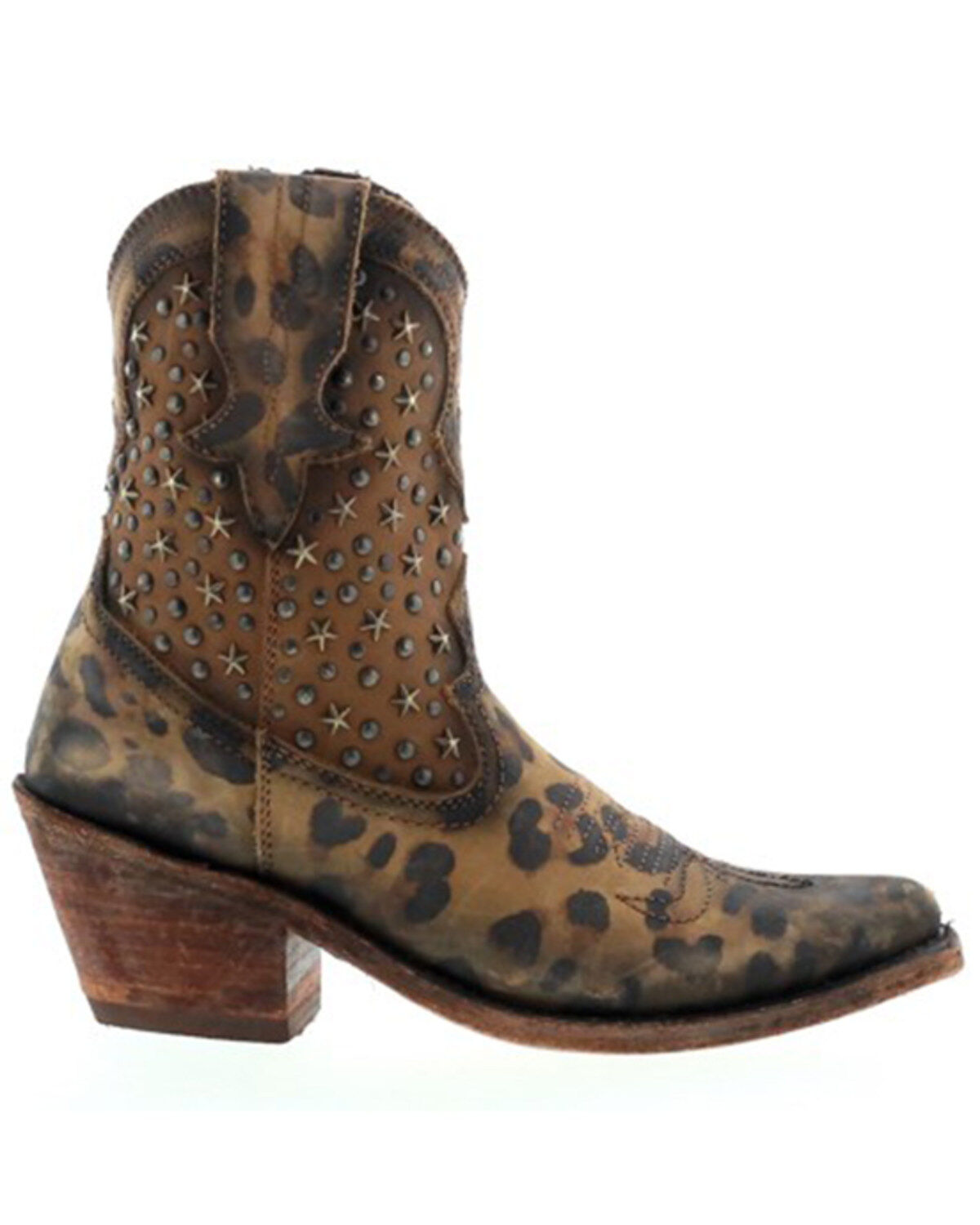 Caborca Silver by Liberty Black Women's Leopard Print Studded Short Western Boots - Snip Toe