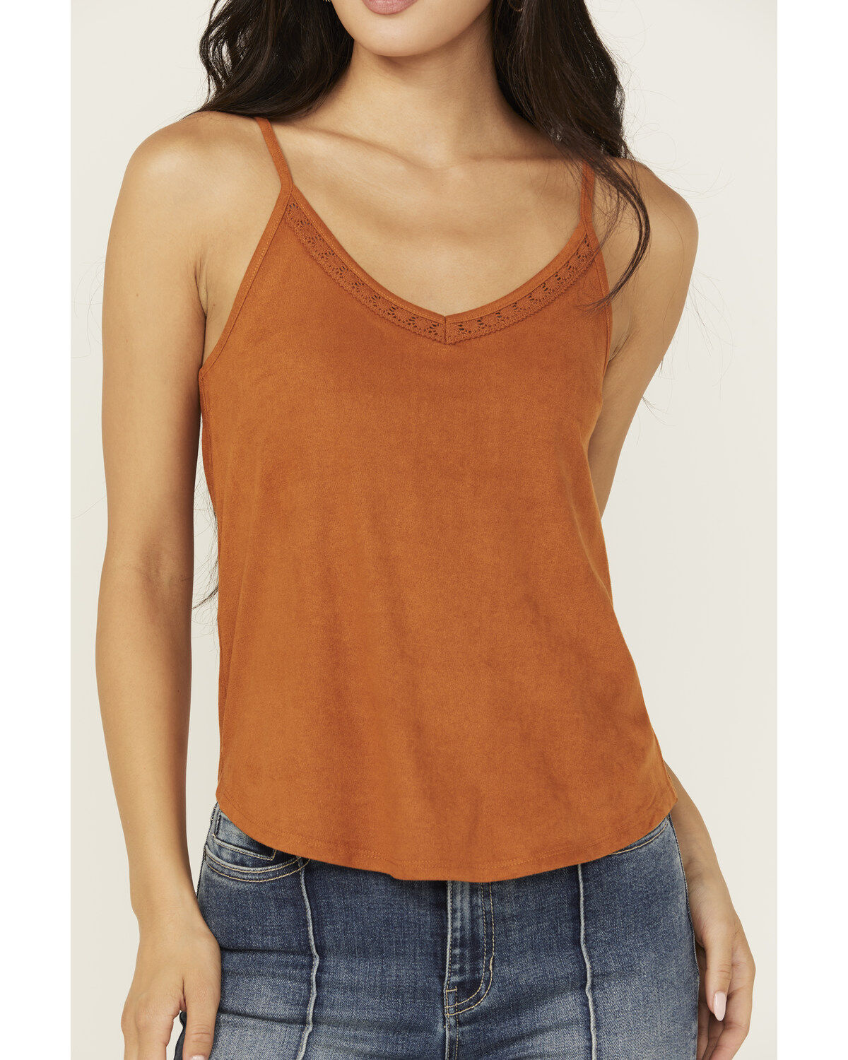 Shyanne Women's Crochet Lace Faux Suede Cami Top