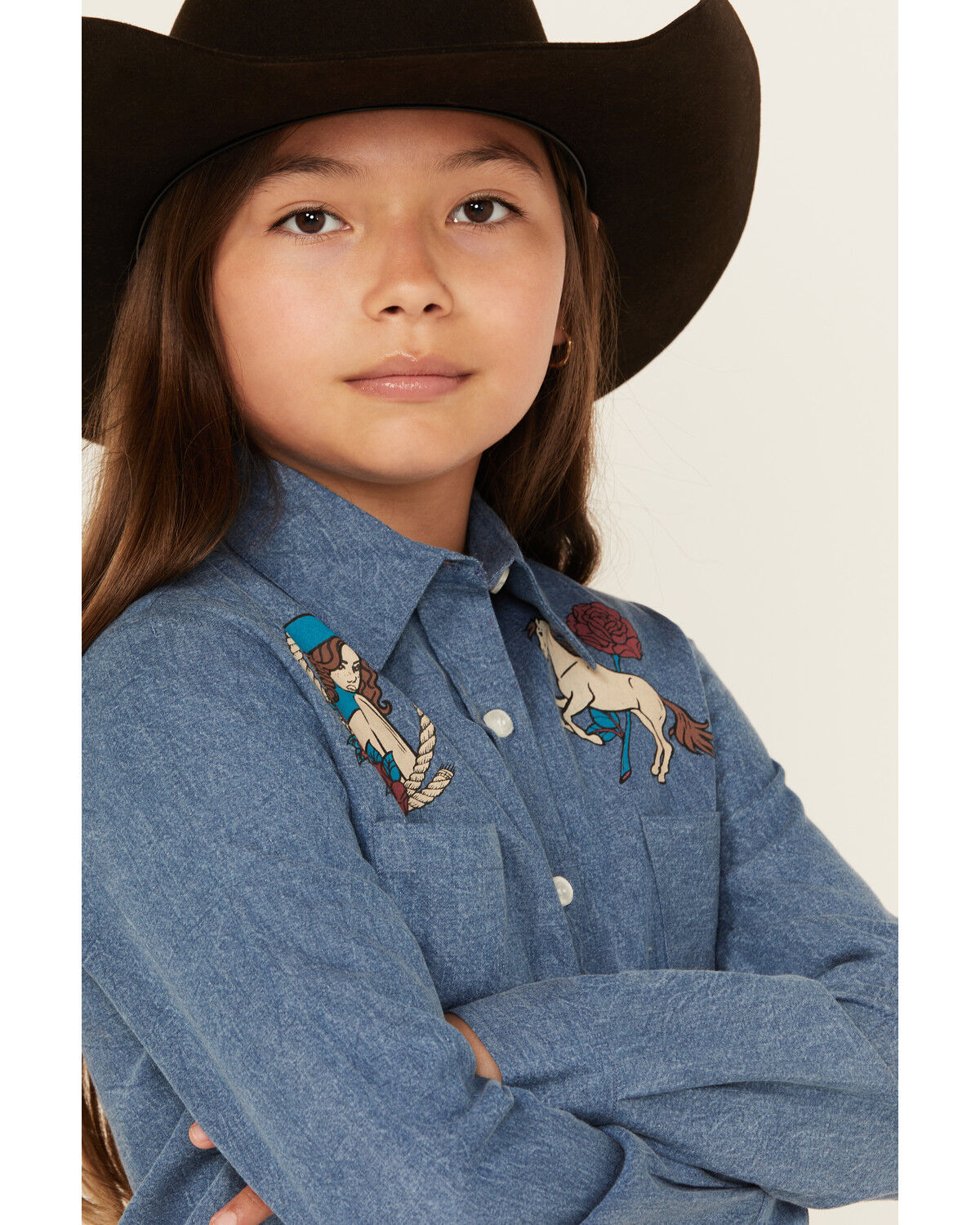 Roper Girls' Western Long Sleeve Button-Down Denim Shirt