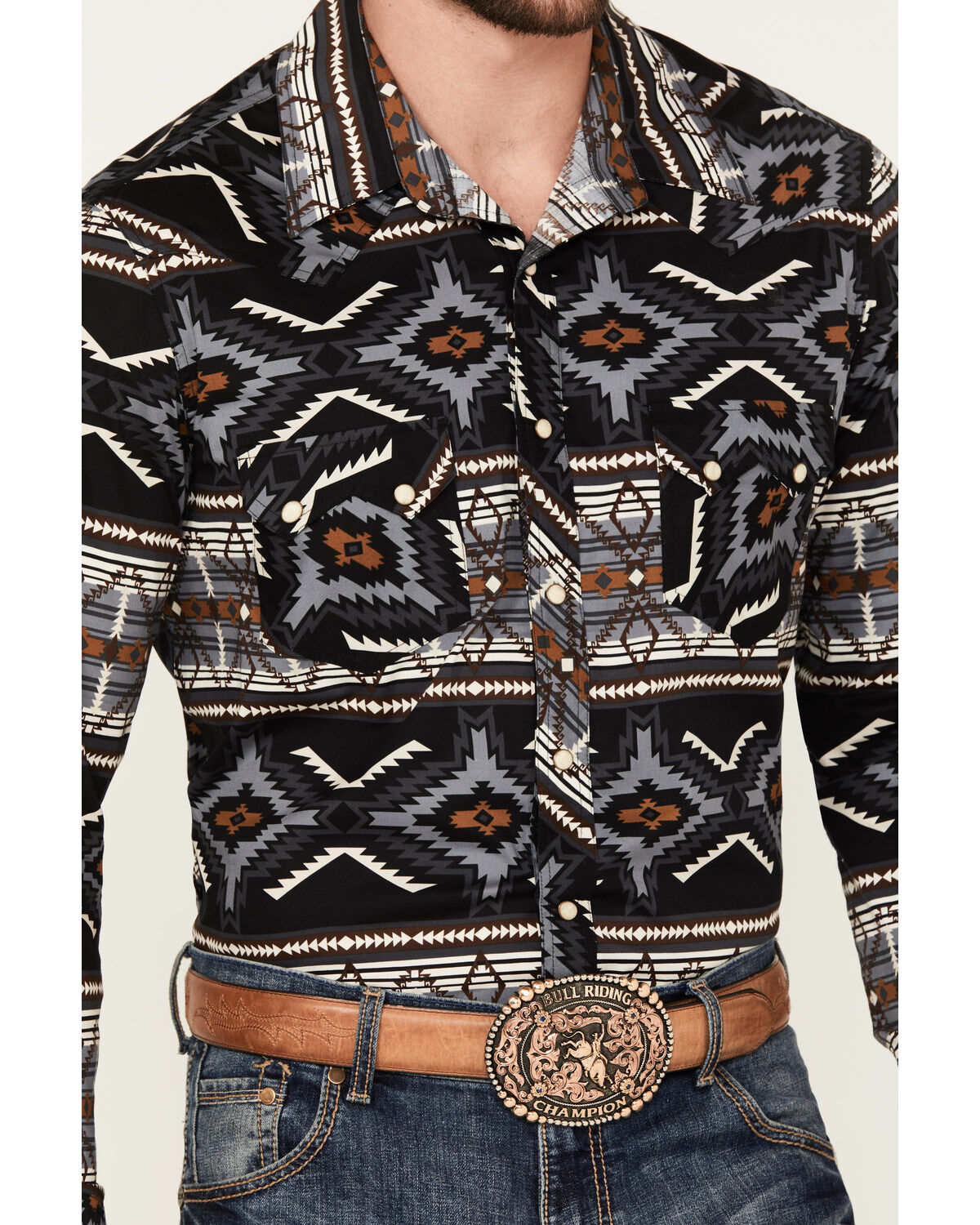 Rock & Roll Denim Men's Southwestern Print Stretch Long Sleeve Snap Western Shirt