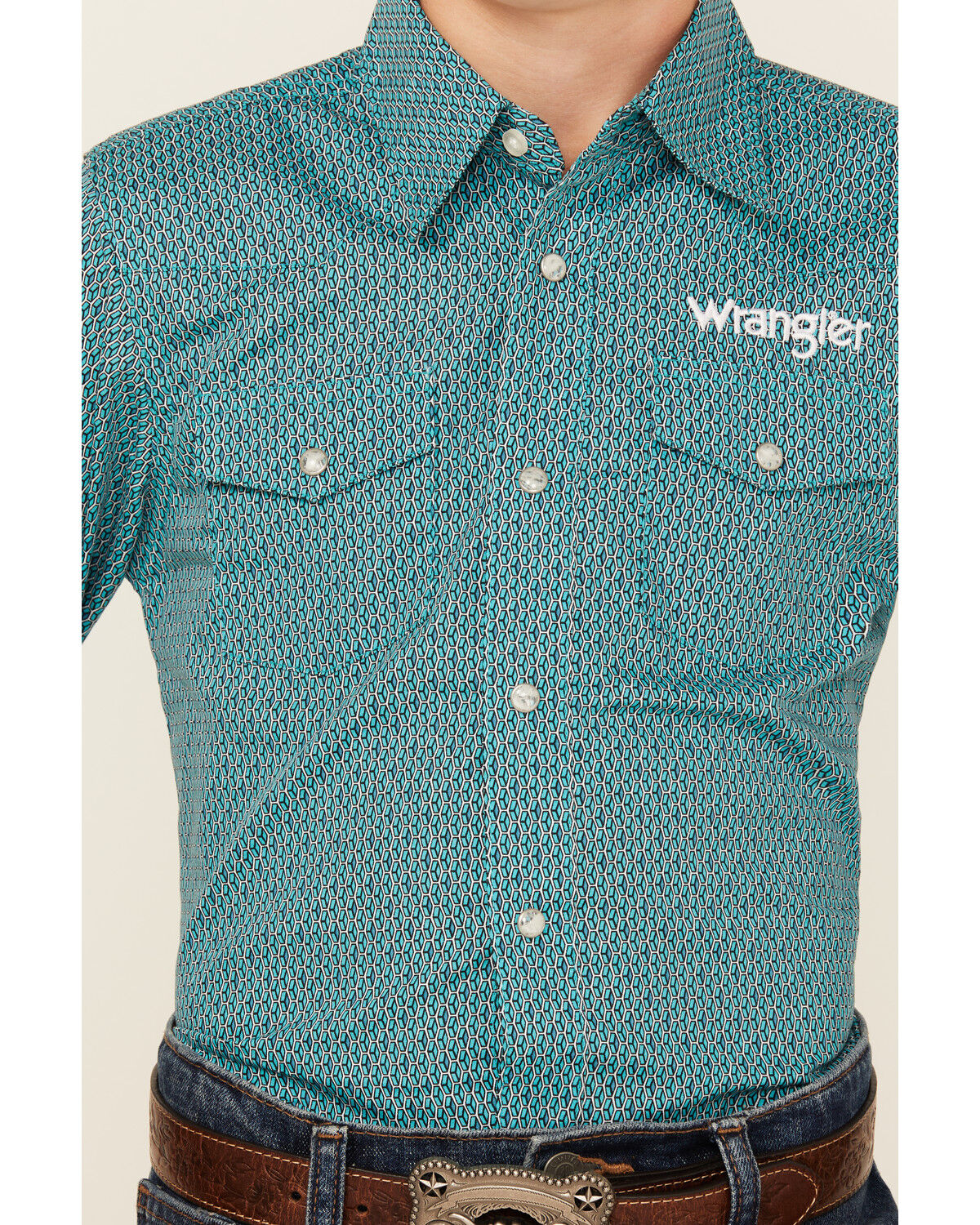 Wrangler Boys' Logo Sleeve Printed Long Sleeve Snap Western Shirt