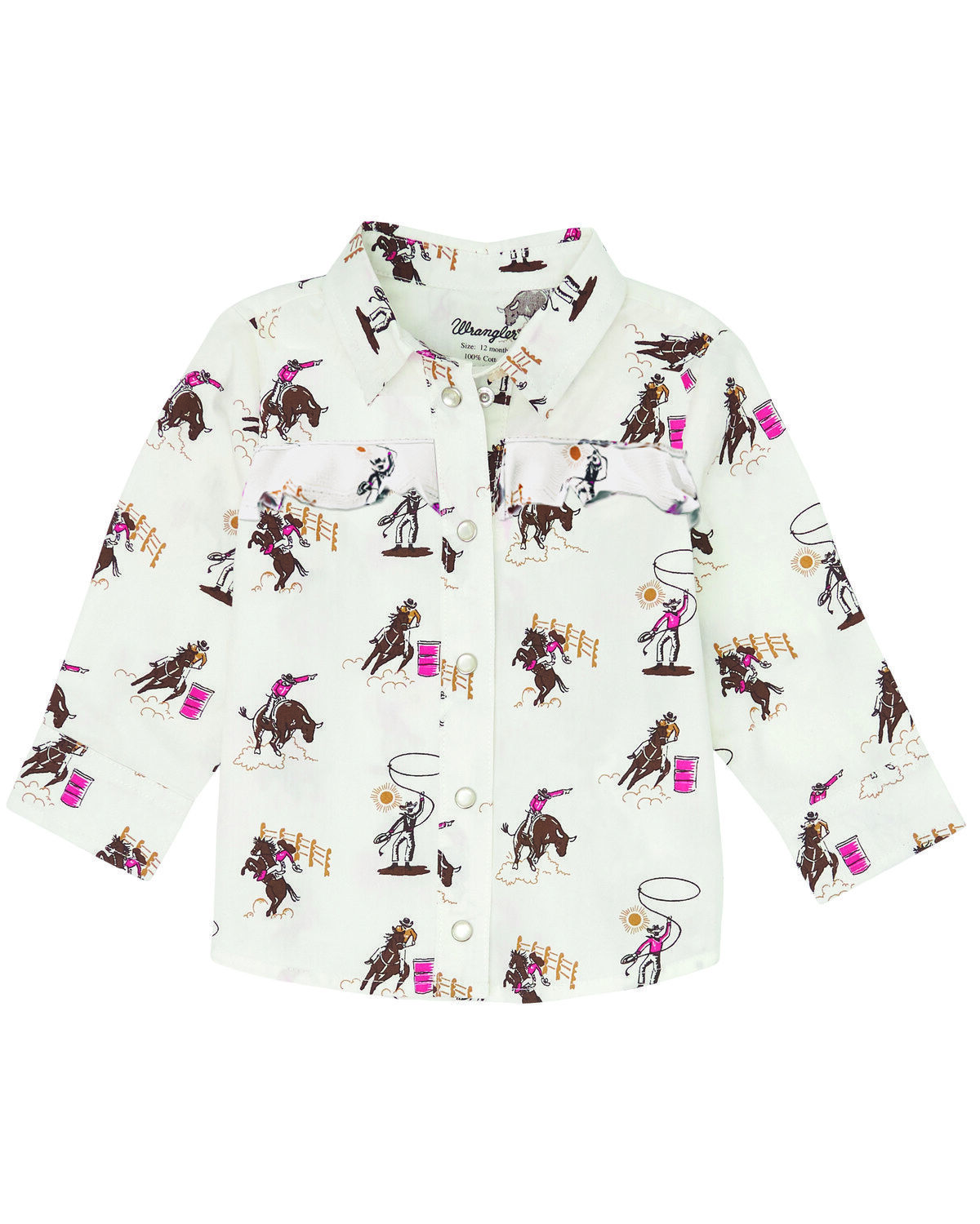 Wrangler Toddler Girls' Rodeo Print Long Sleeve Pearl Snap Western Shirt