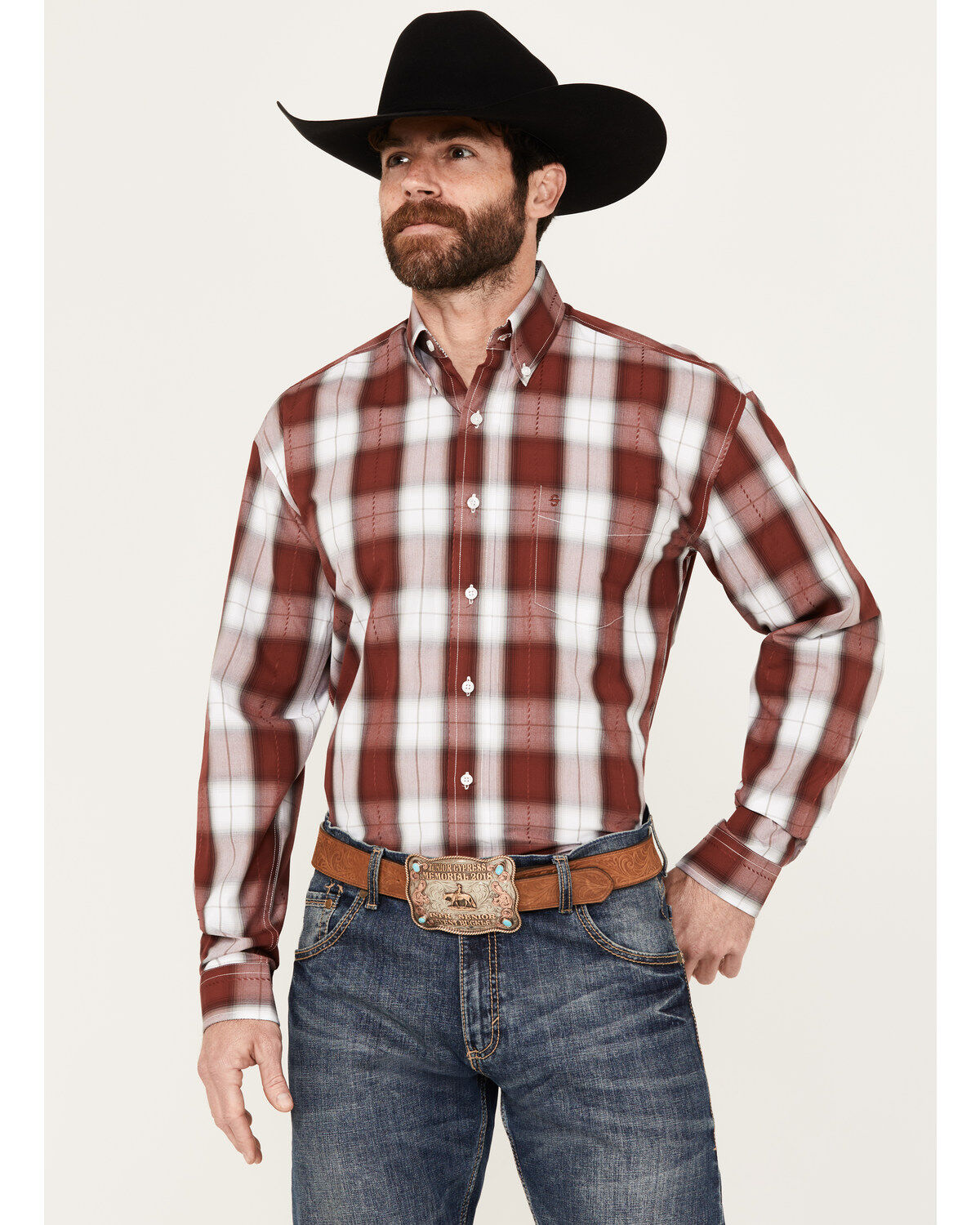 Stetson Men's Dobby Plaid Long Sleeve Button Down Western Shirt