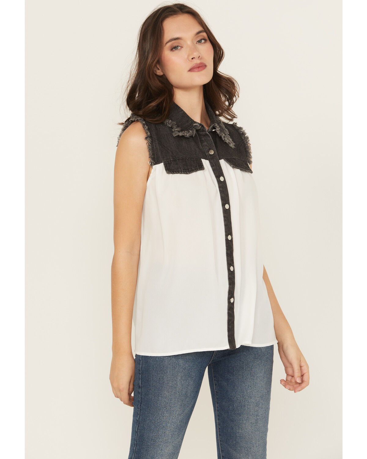 Cowgirl Hardware Women's Sleeveless Denim Chiffon Blouse