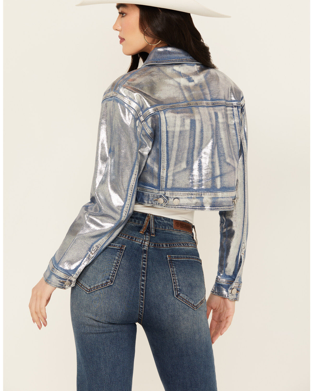 Vibrant Denim Women's Metallic Cropped Denim Jacket