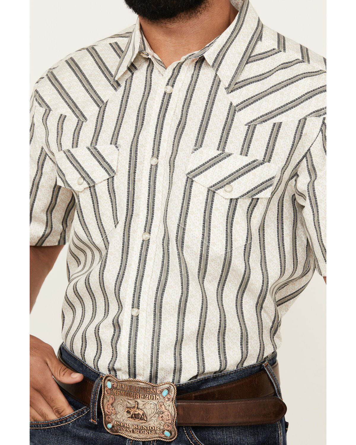 Gibson Trading Co Men's Side Swipe Vertical Striped Print Short Sleeve Snap Western Shirt