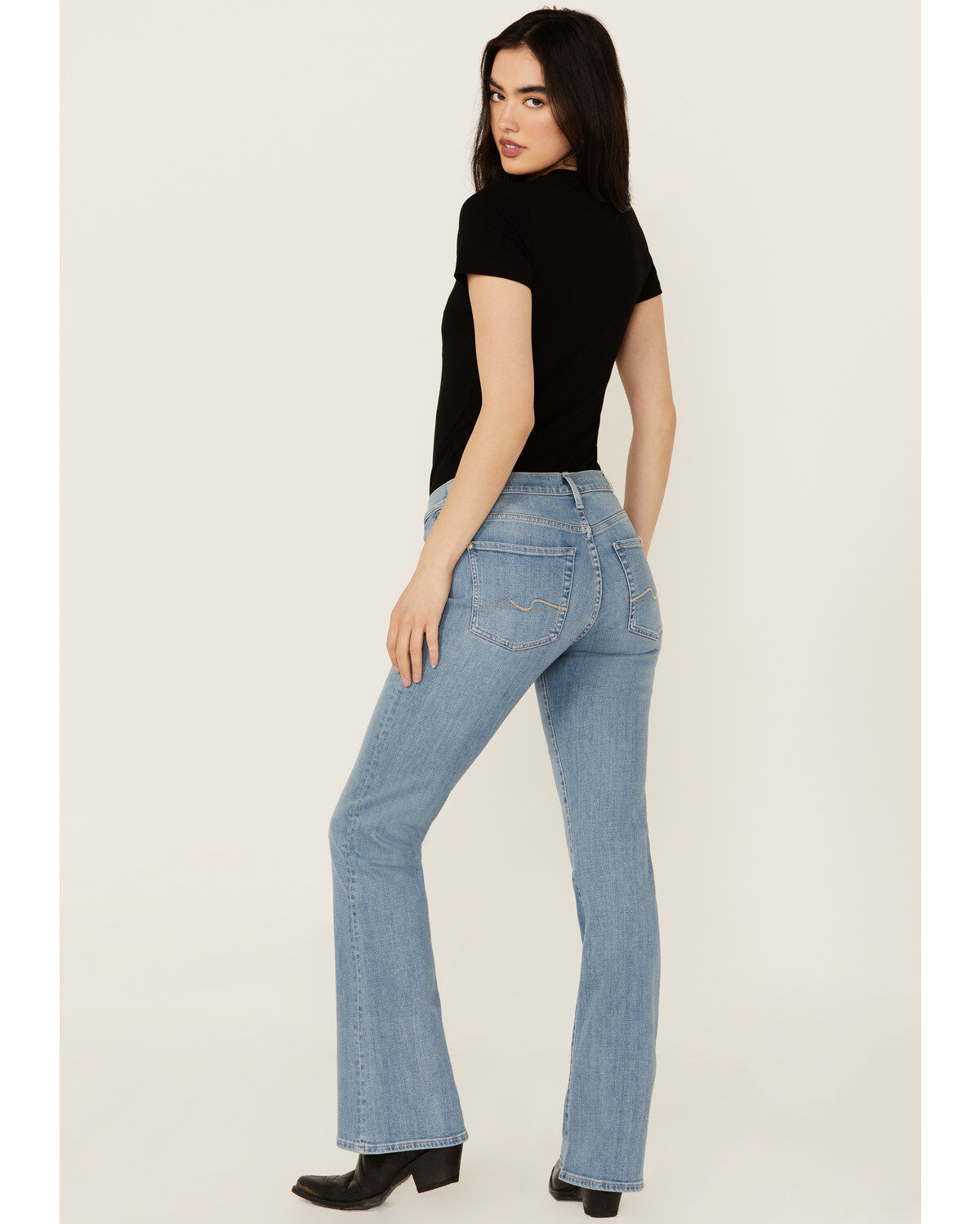 7 For All Mankind Women's Light Wash Mid Rise Tailorless Bootcut Stretch Denim Jeans