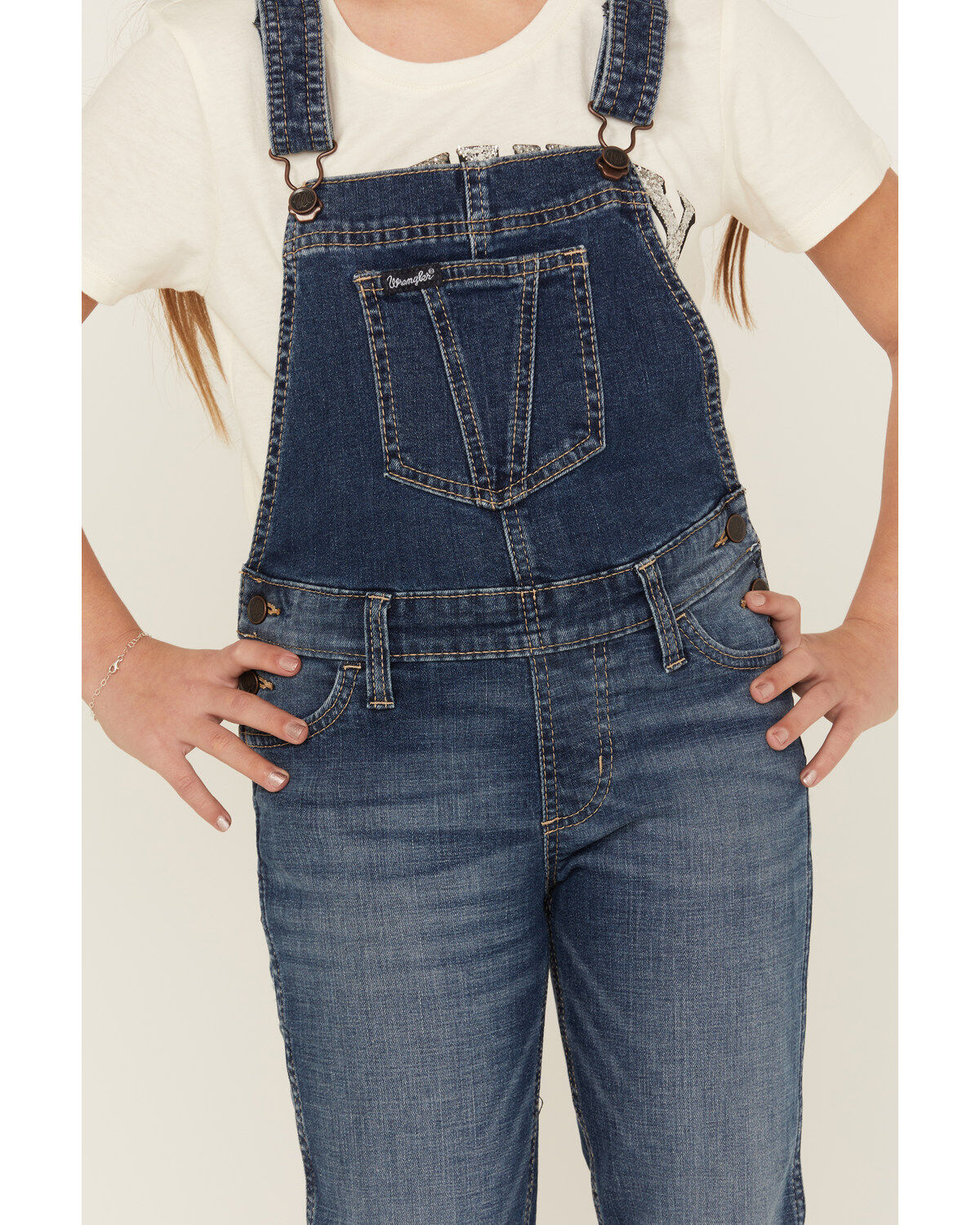Wrangler Girls' Tegan Medium Wash Denim Overalls