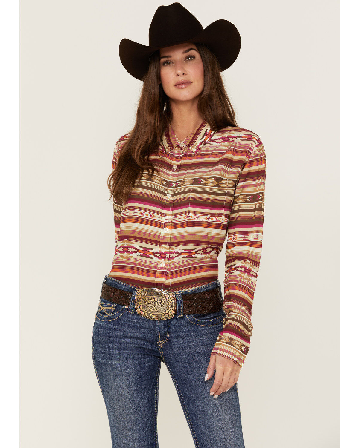 Stetson Women's Serape Stripe Print Long Sleeve Button Down Shirt