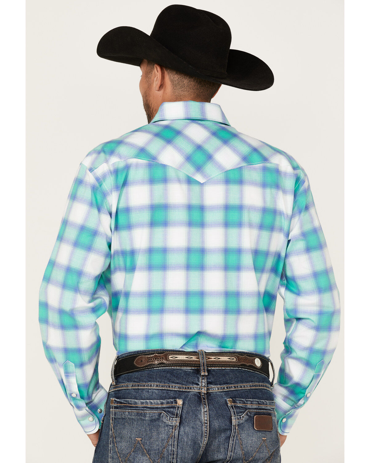 Rough Stock By Panhandle Men's Stretch Ombre Plaid Long Sleeve Pearl Snap Western Shirt