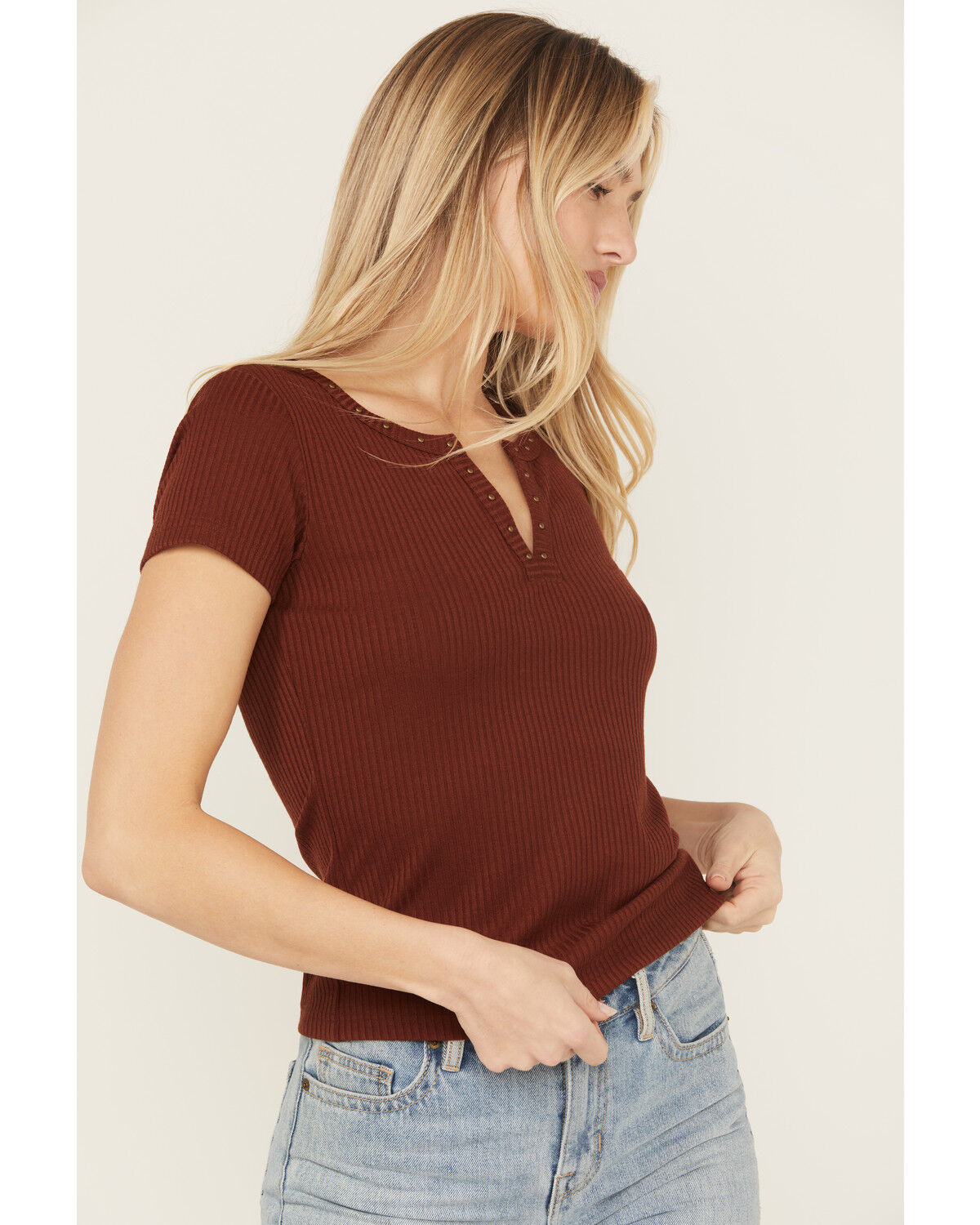 Shyanne Women's Studded Rib Knit V-Neck Top