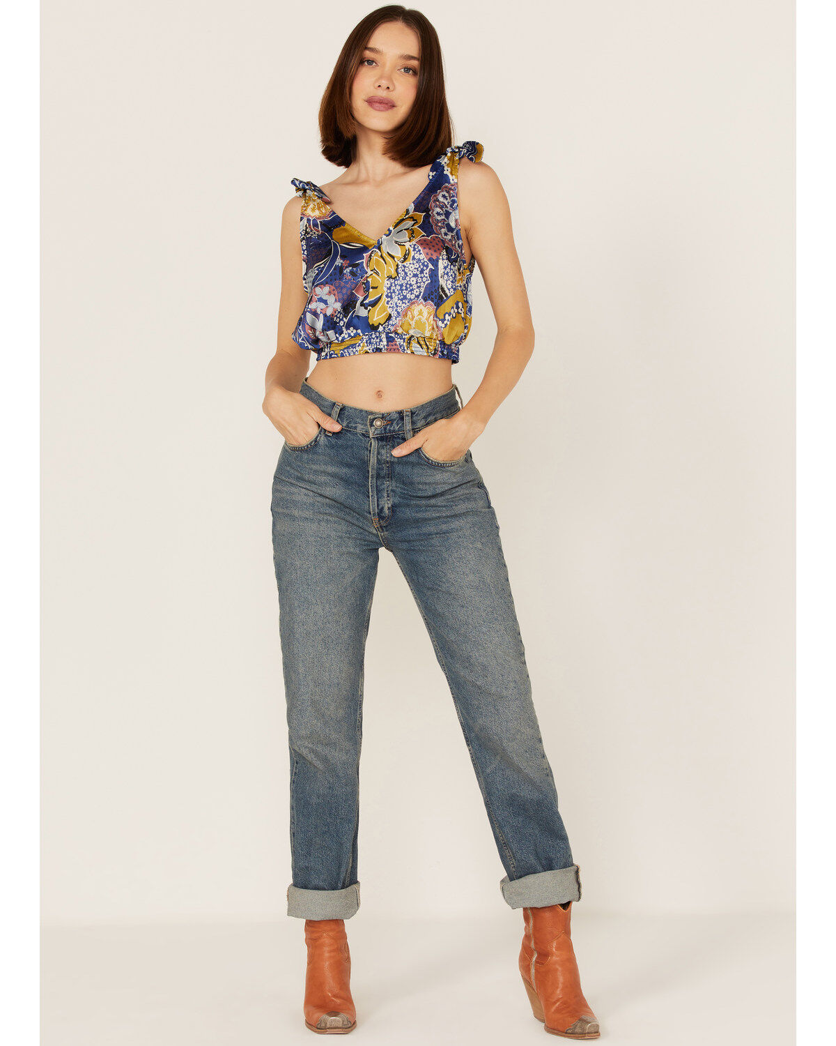 Free People Women's Weekend In Montauk Floral Print Cropped Tank Top