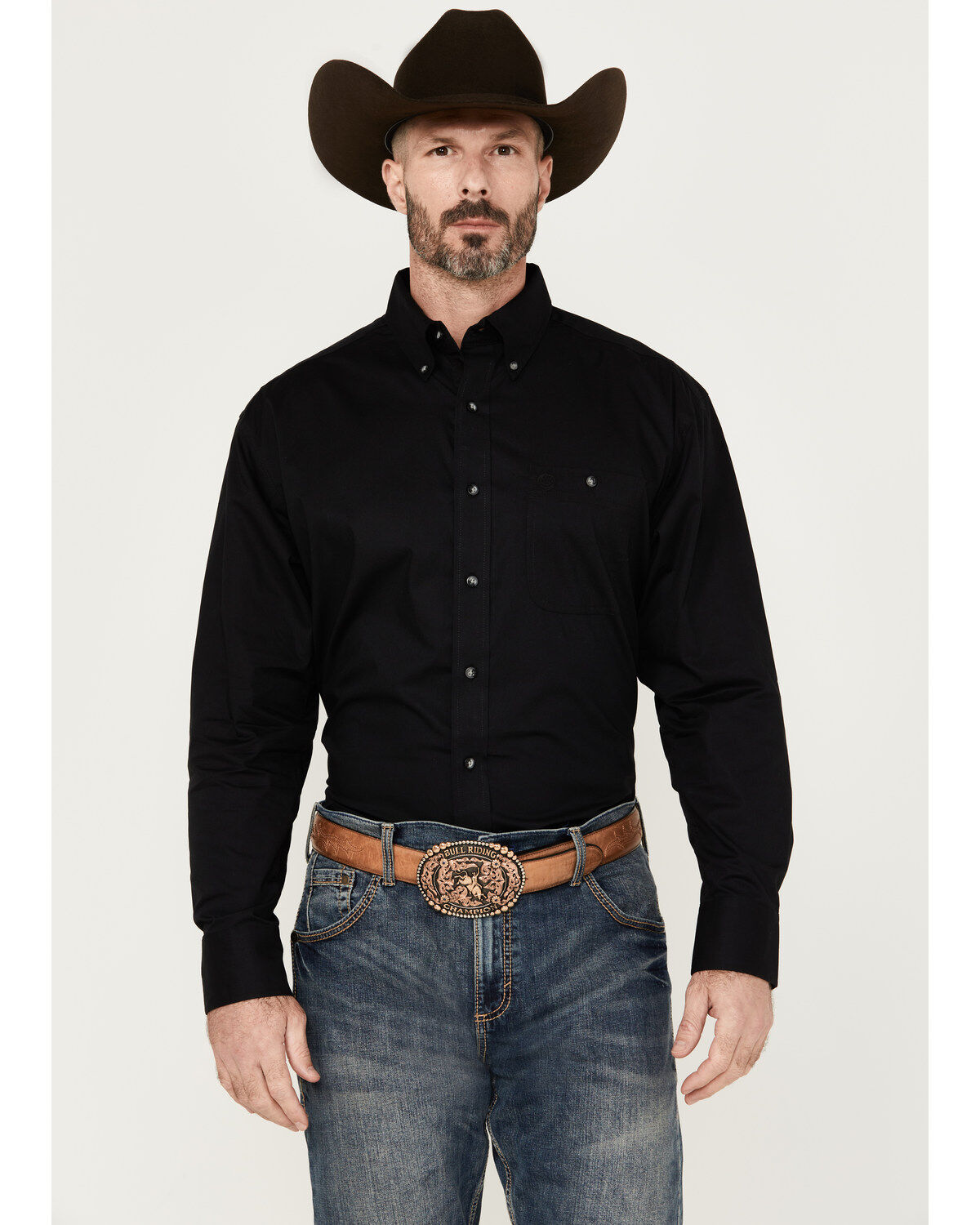 George Strait by Wrangler Men's Solid Long Sleeve Button-Down Stretch Western Shirt