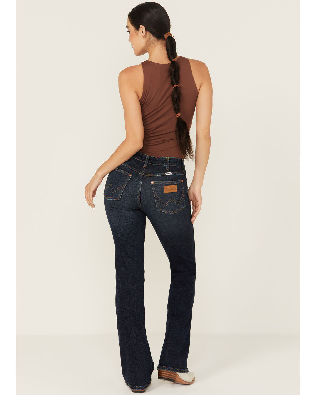 Wrangler Women's Dark Wash Pioneer Westward Mid Rise Bootcut Stretch Denim Jeans