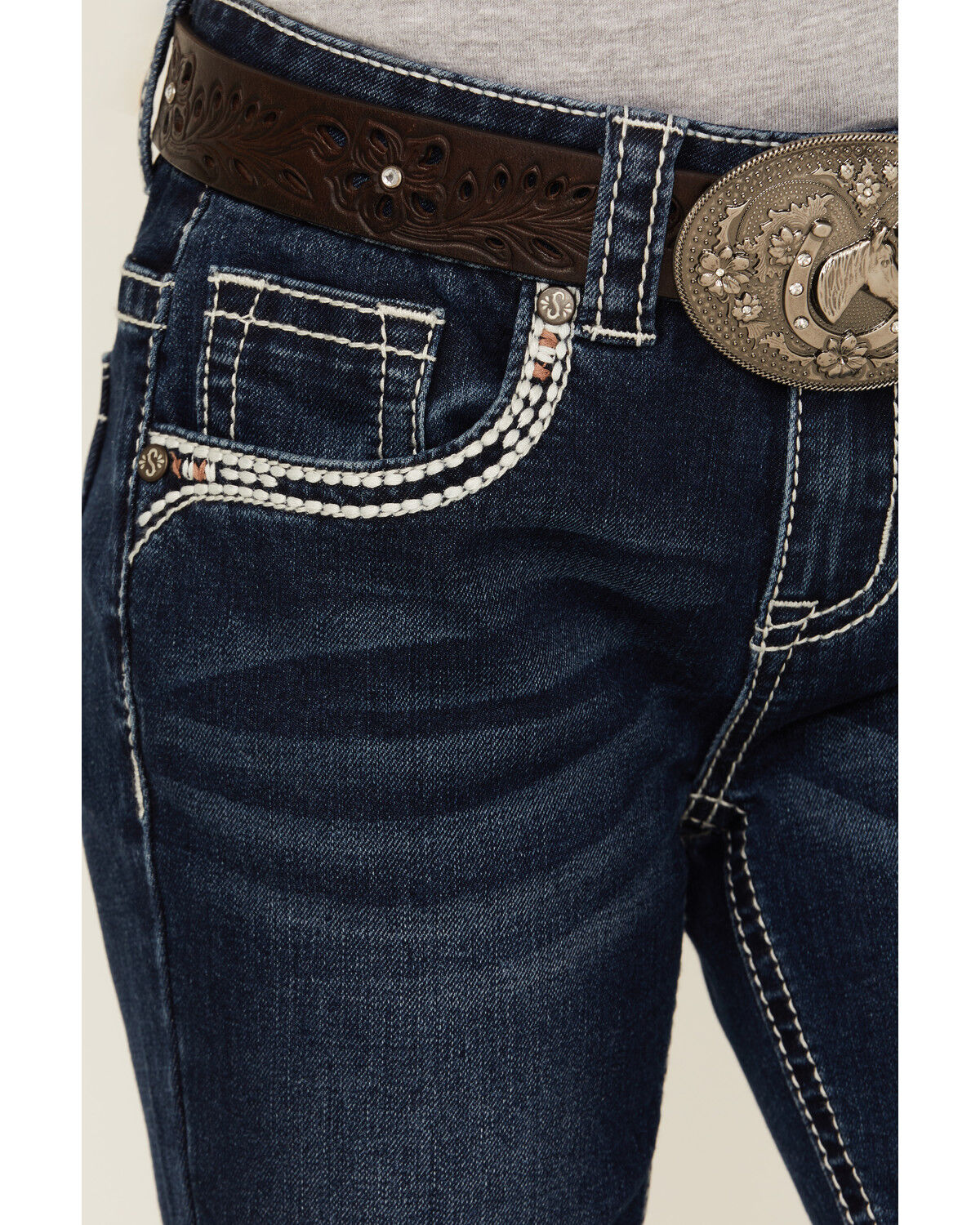 Shyanne Girls' Dark Wash Horseshoe Pocket Bootcut Stretch Denim Jeans