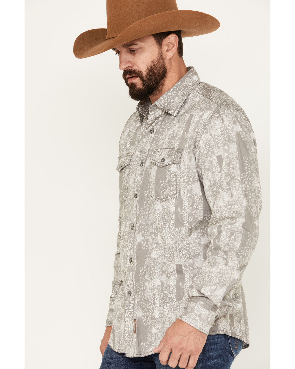 Wrangler Retro Men's Patchwork Print Long Sleeve Button-Down Western Shirt