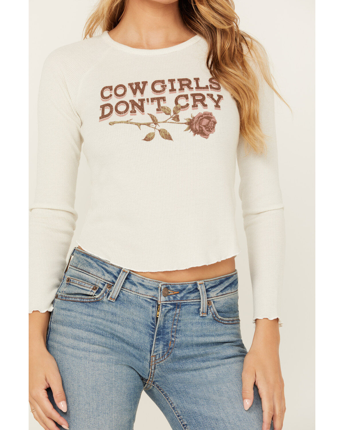 Originality Women's Cowgirls Don't Cry Long Sleeve Thermal Graphic Tee