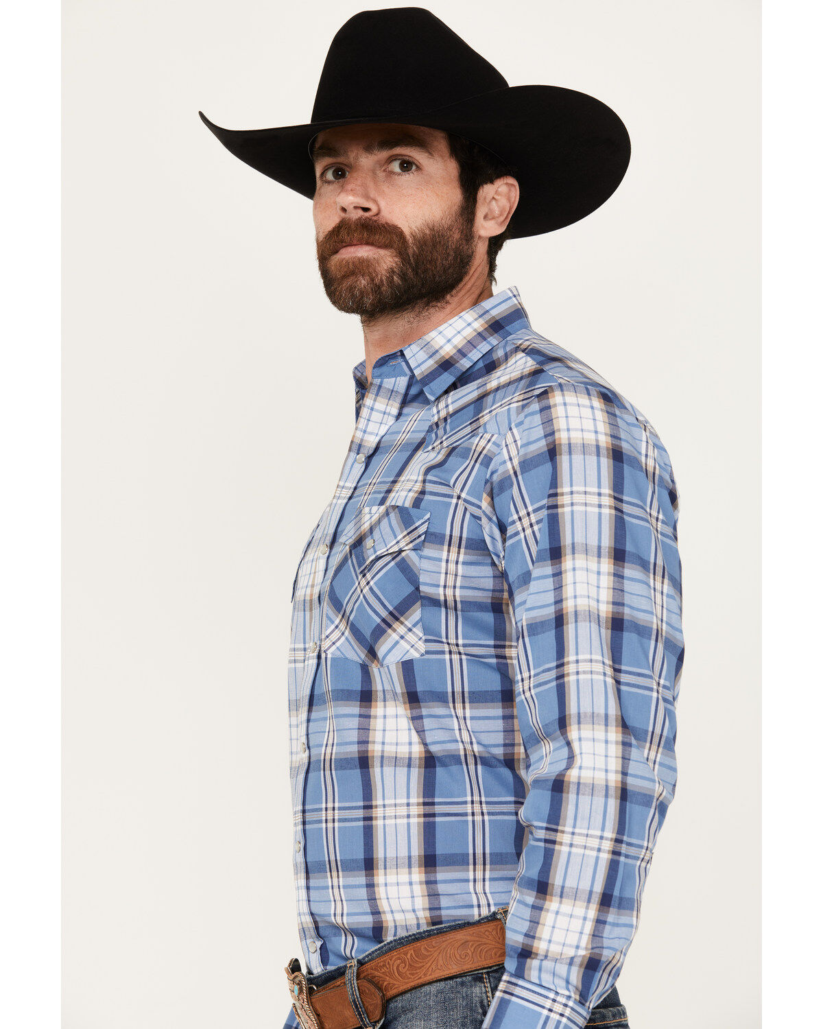 Ely Walker Men's Plaid Print Long Sleeve Pearl Snap Western Shirt