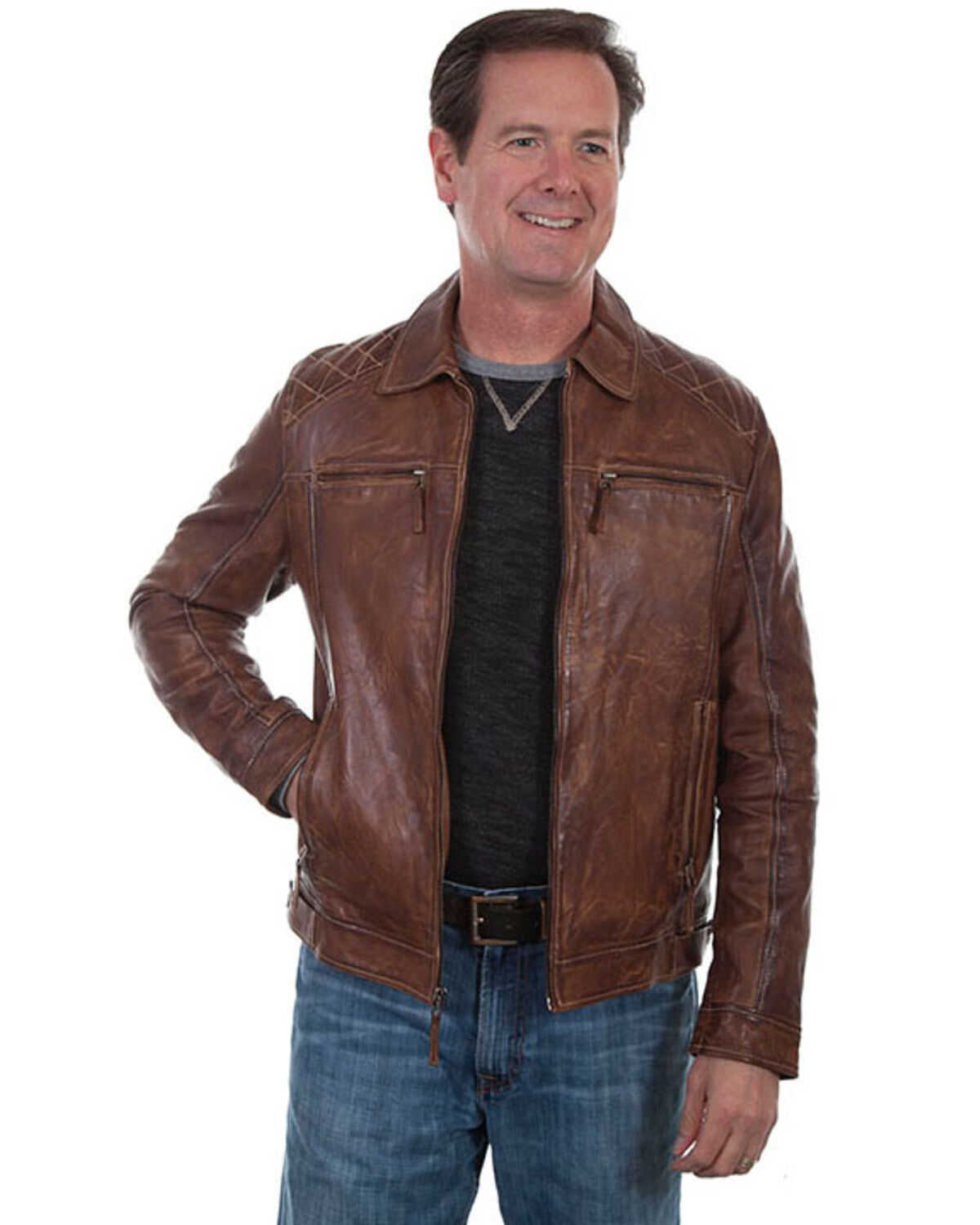 Scully Leatherwear Men's Washed Lamb Leather Jacket - Tall