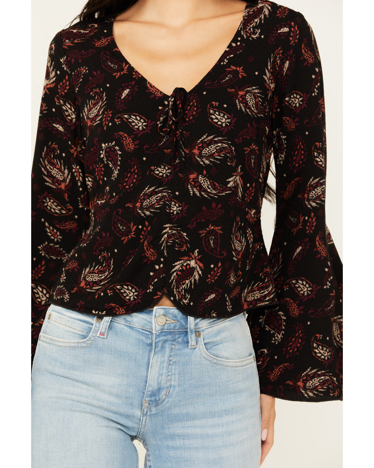 Idyllwind Women's Tara Tie Front Bell Sleeve Blouse