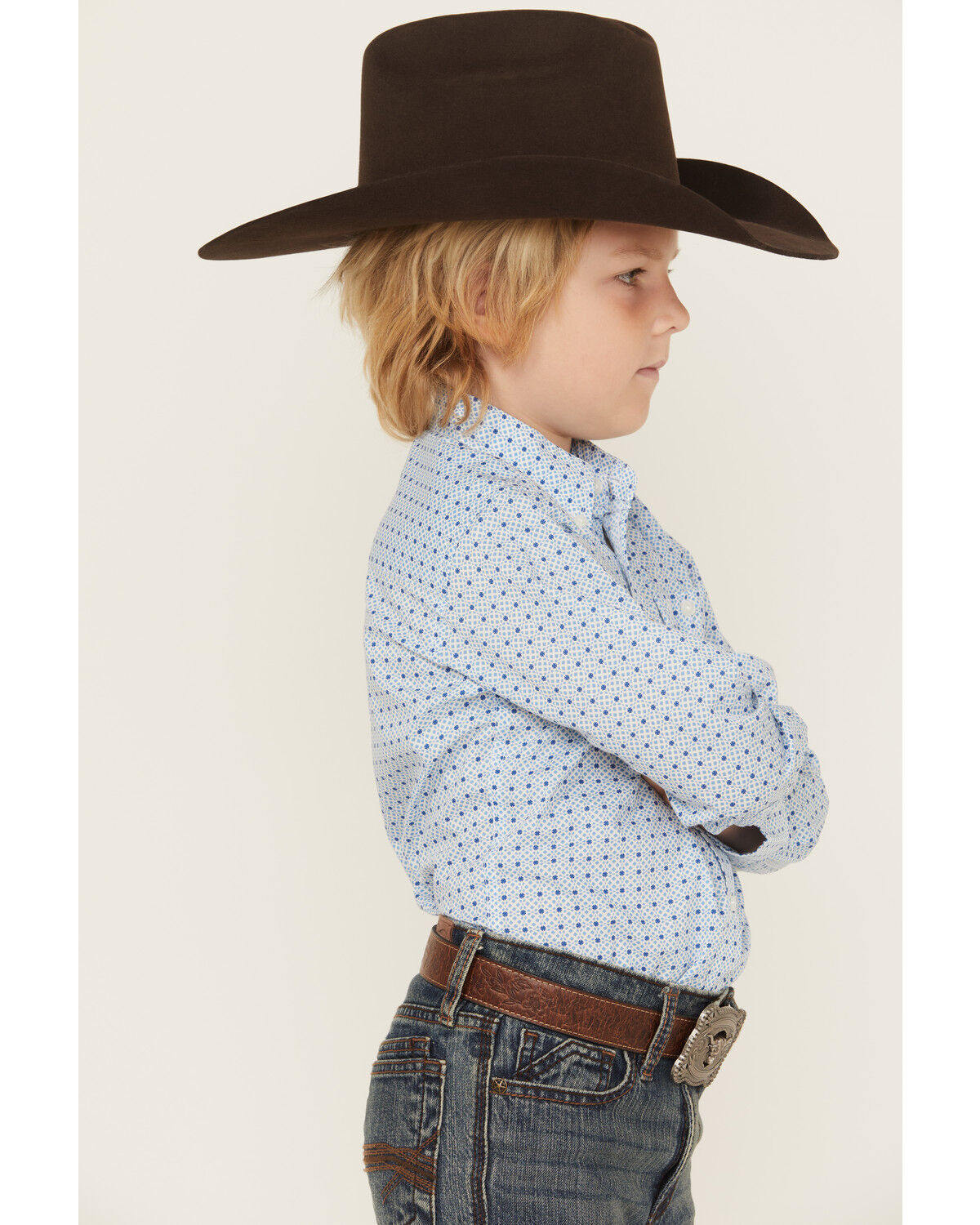 Wrangler Boys' Dotted Long Sleeve Button-Down Stretch Western Shirt