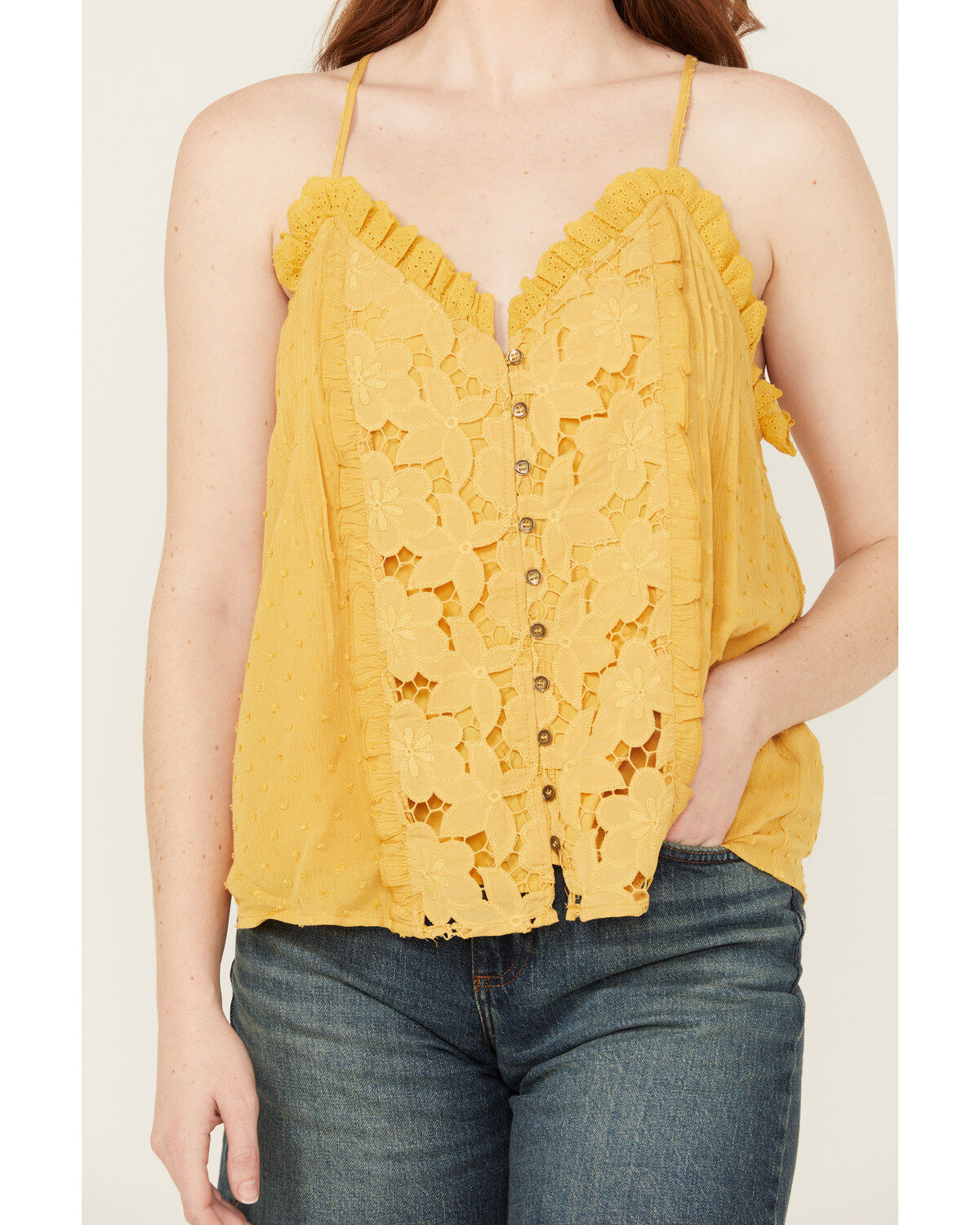 Miss Me Women's Sleeveless Lettuce Hem Tank Top