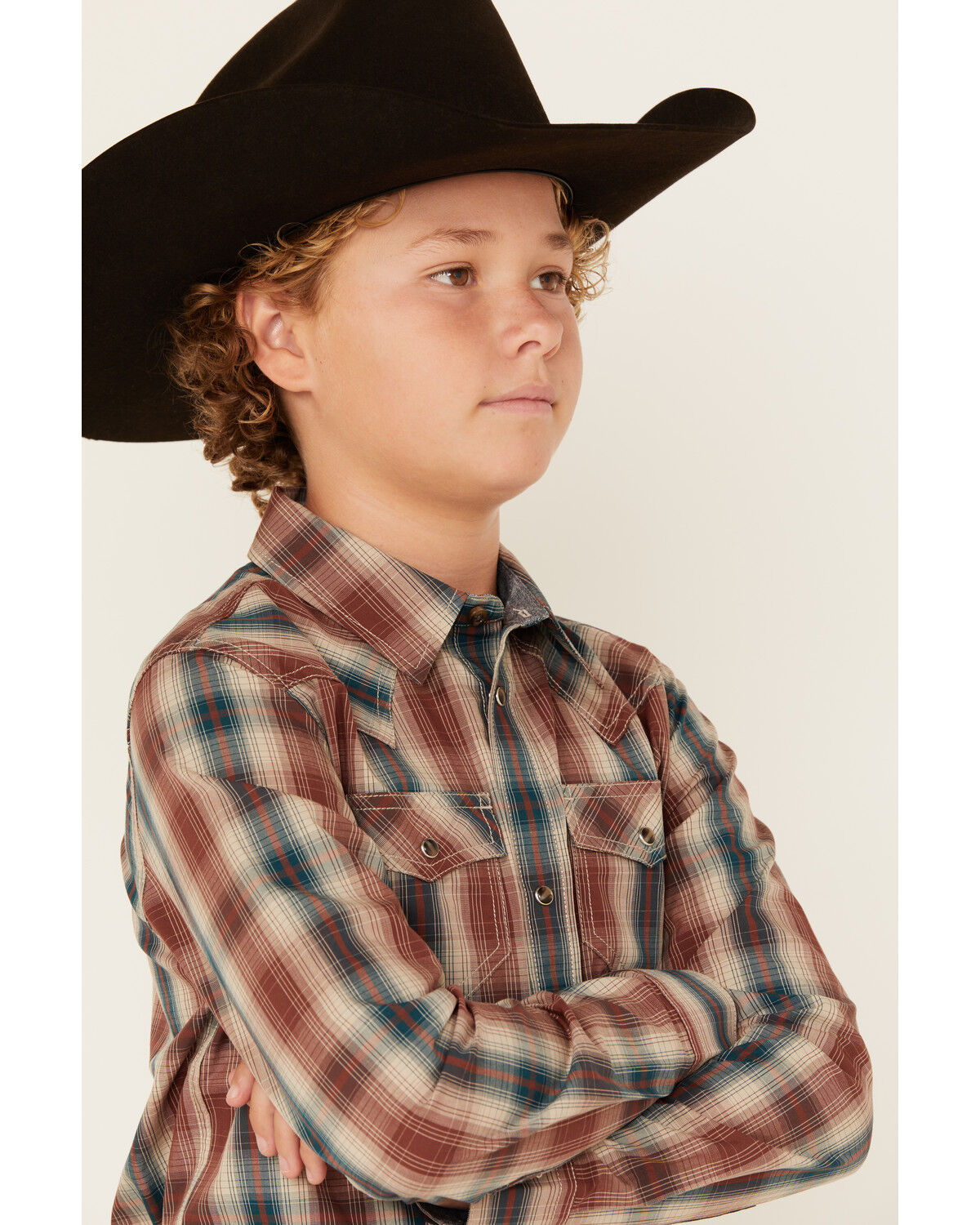 Cody James Boys' Ricardo Plaid Print Long Sleeve Snap Western Shirt