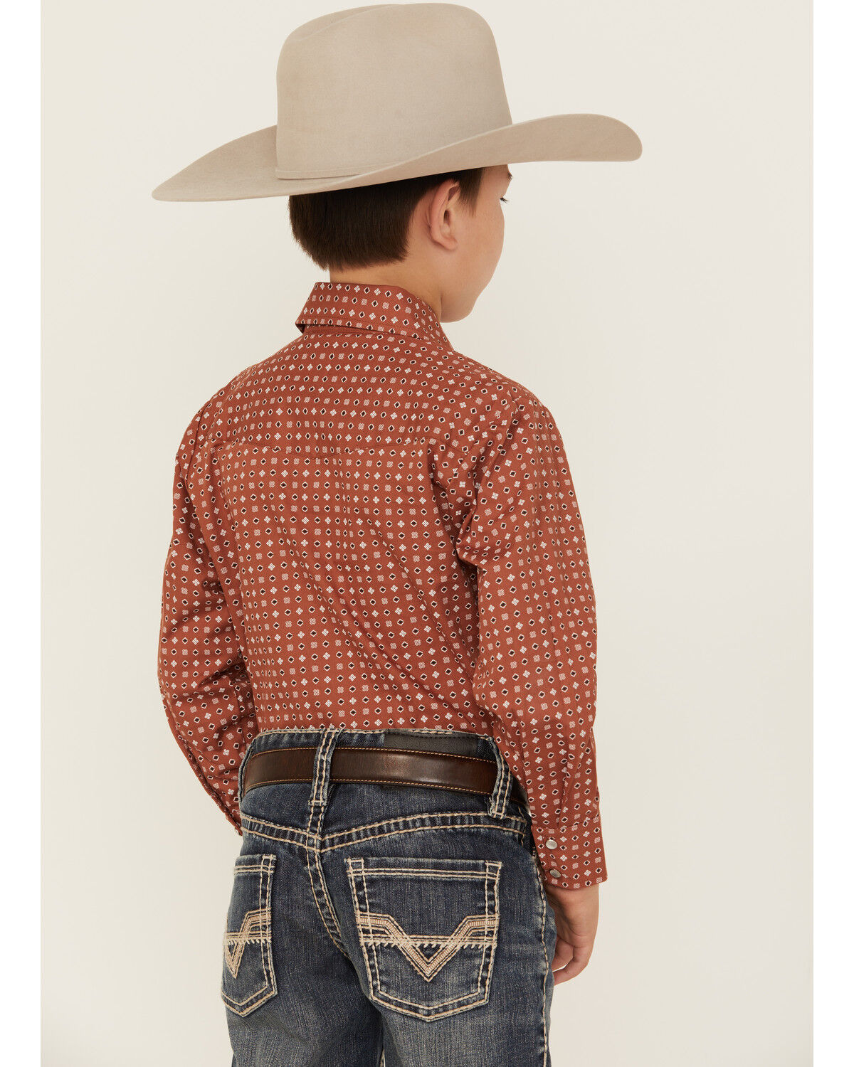 Ely Walker Boys' Geo Print Long Sleeve Snap Stretch Western Shirt