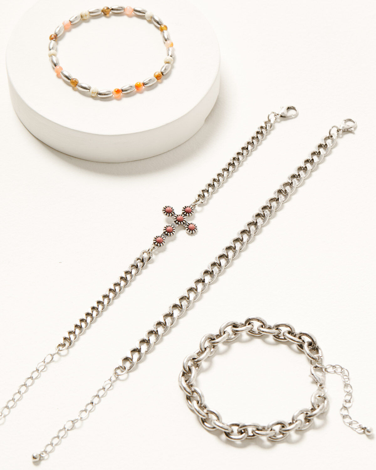 Shyanne Women's Cross And Beaded Chain Layered Bracelet Set - 4 Piece Set