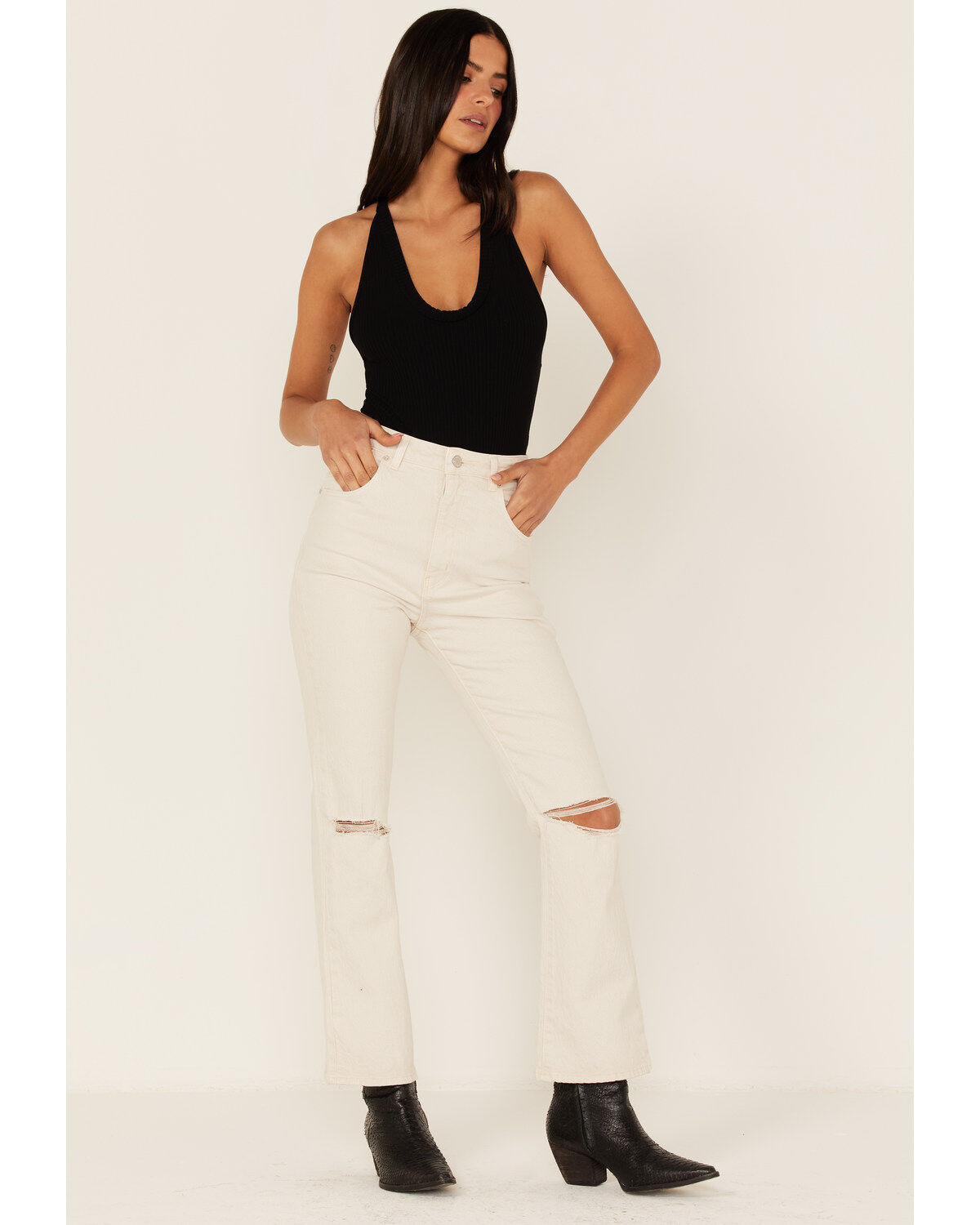 Rolla's Women's High Rise Distressed Cropped Dusters Bootcut Jeans