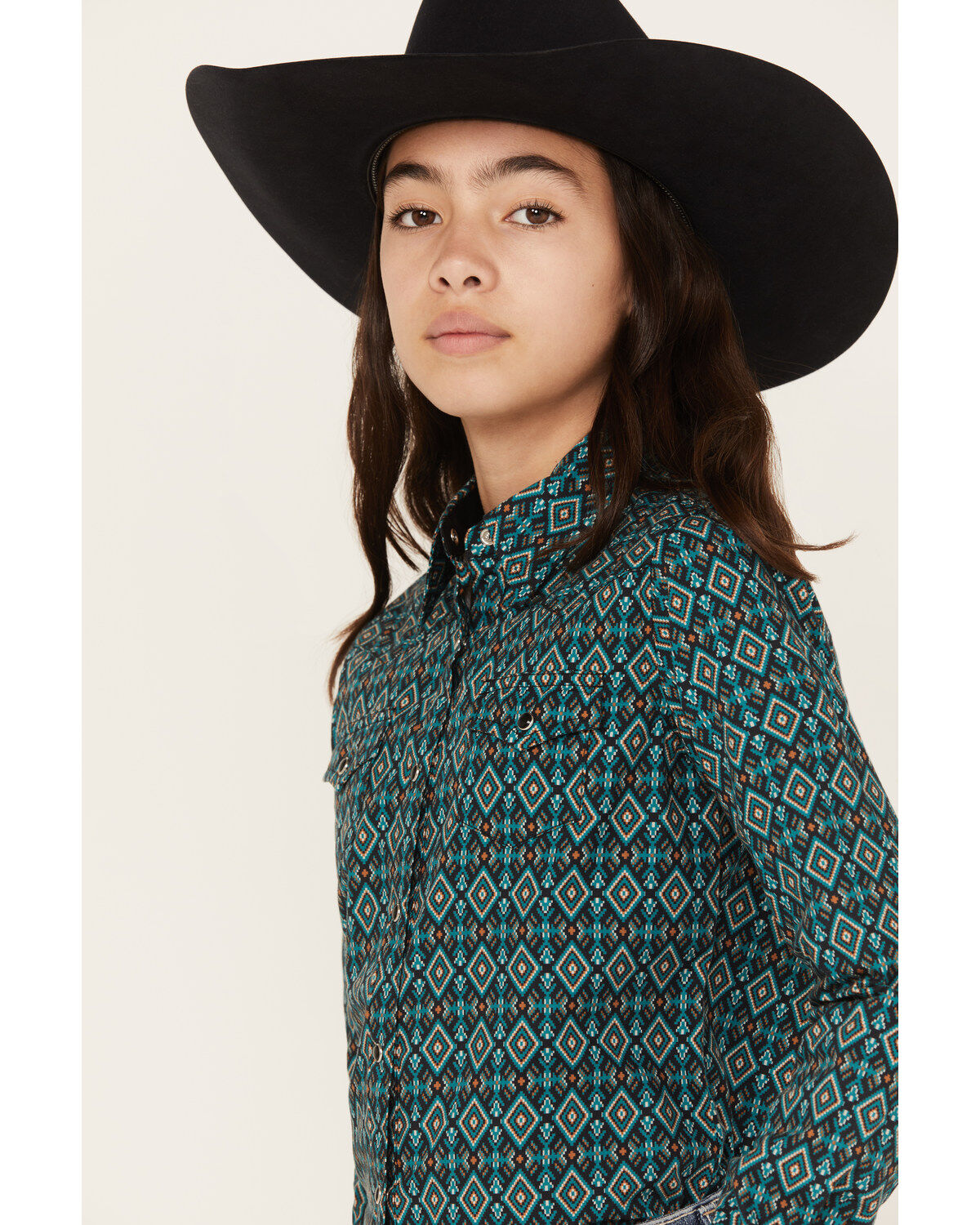 Roper Girls' Geo Print Long Sleeve Snap Western Shirt
