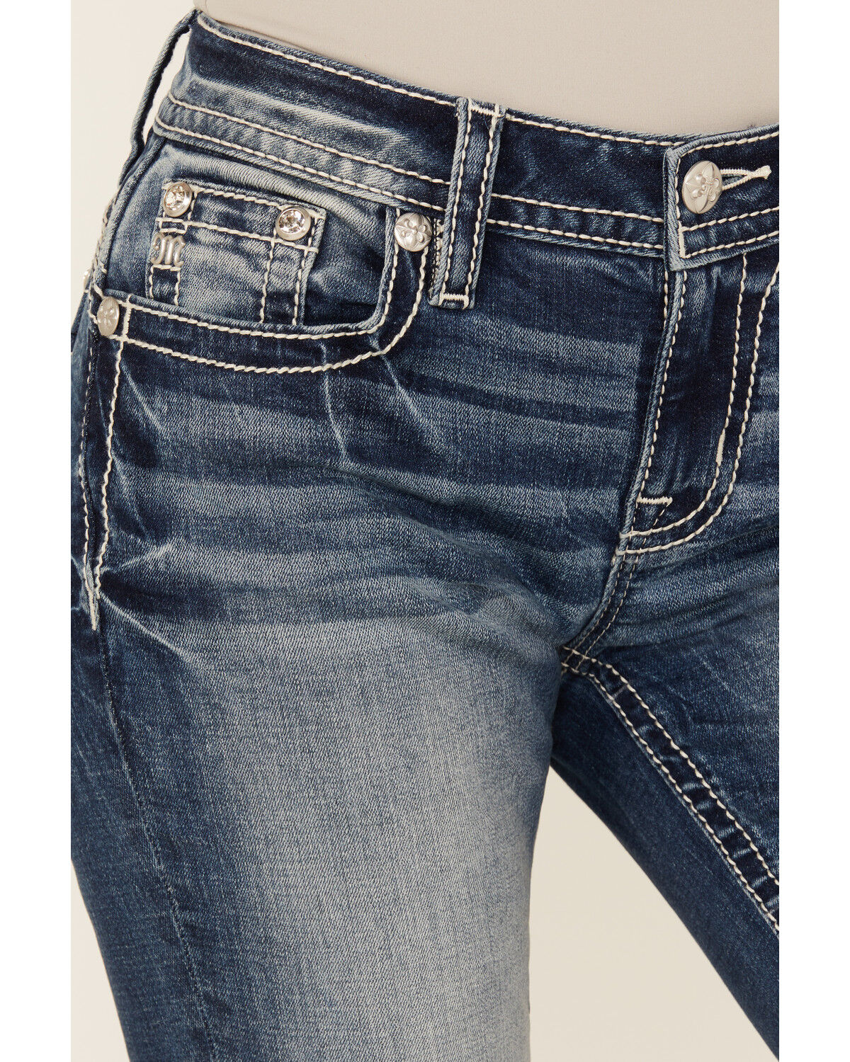 Miss Me Women's Dark Wash Embroidered Bootcut Stretch Denim Jeans