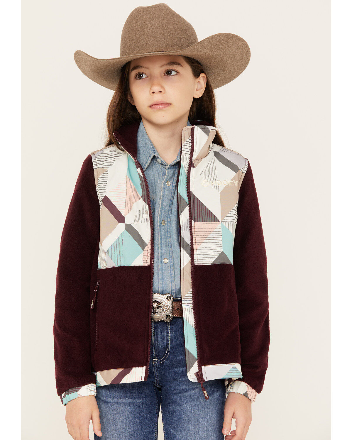 Hooey Girls' Geo Print Color Block Softshell Jacket